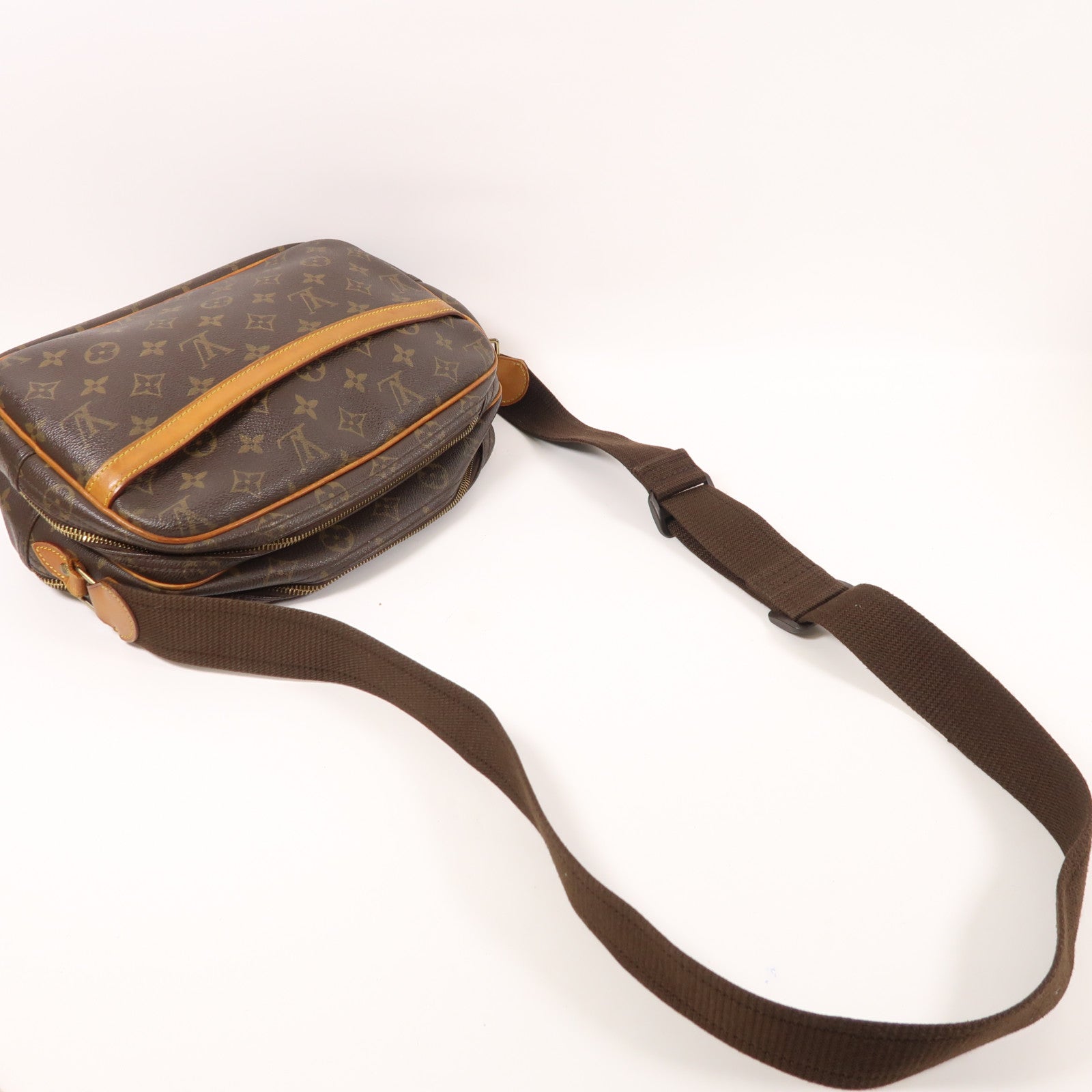 LOUIS VUITTON Monogram Reporter PM金扣肩背袋棕色