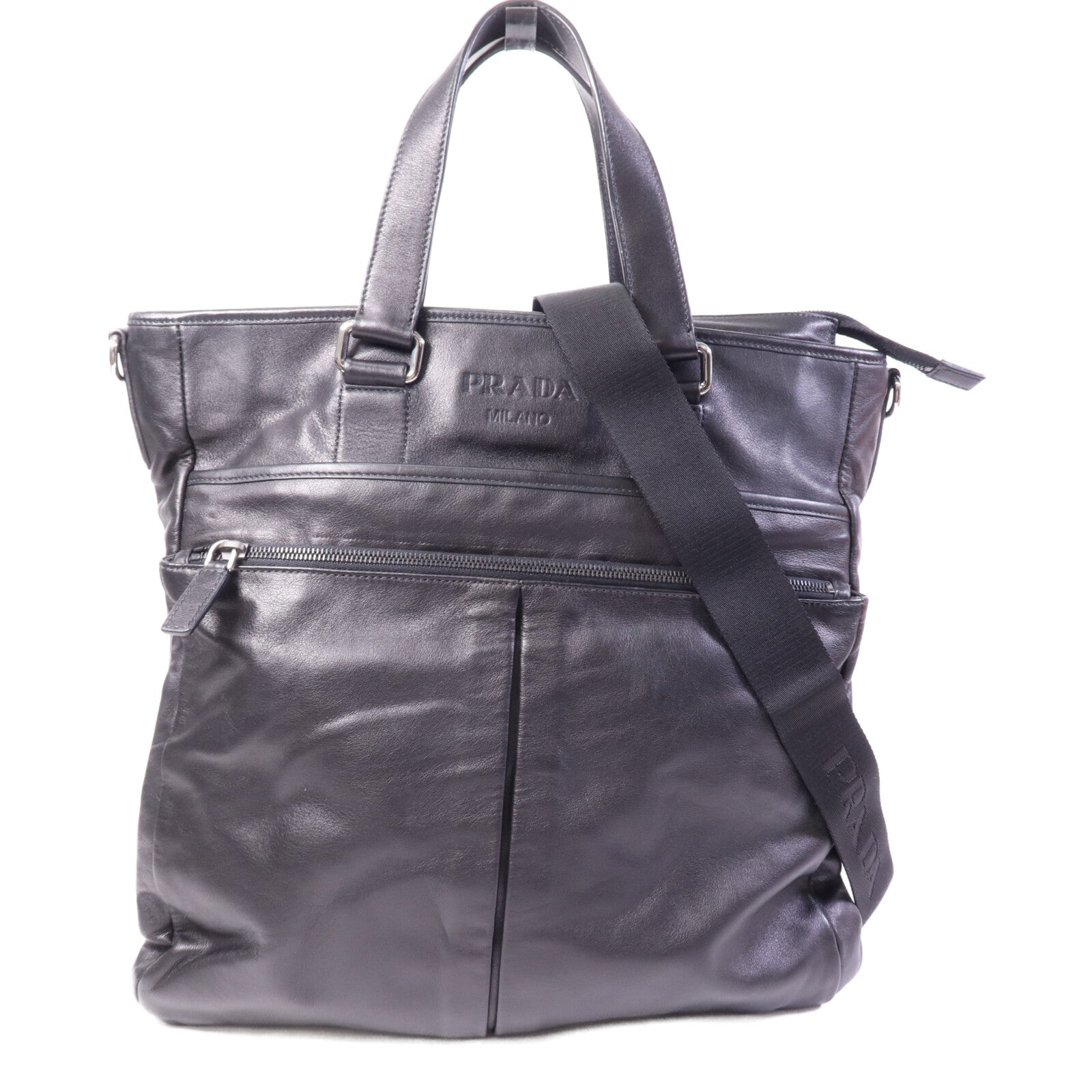 PRADA 牛皮皮革Vintage Handbag銀扣手挽肩背兩用袋