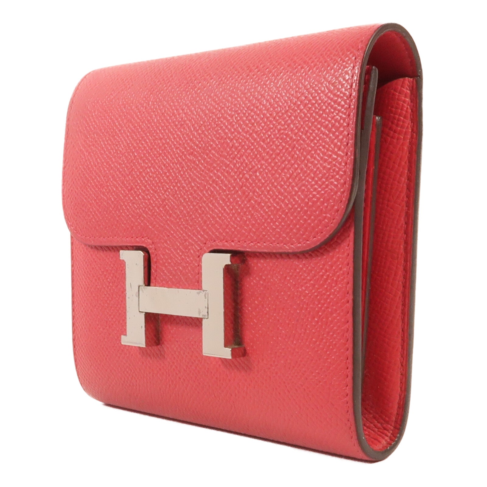 HERMES Epsom皮革Constance Short Wallet銀扣錢包Red