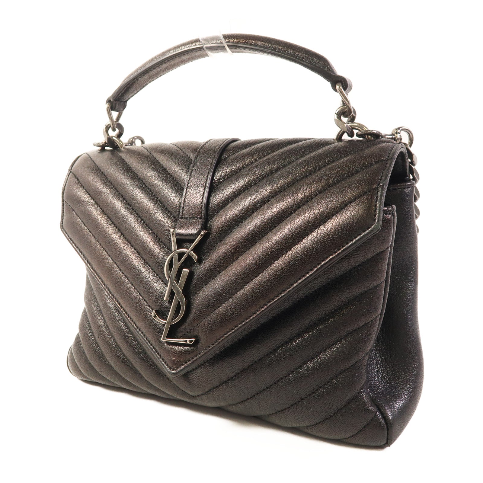 YVES SAINT LAURENT 皮革College Medium銀扣手挽肩背兩用袋