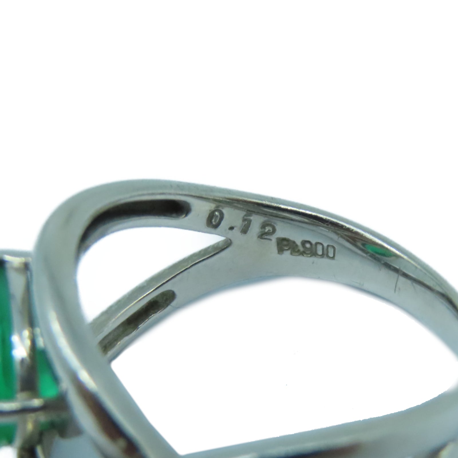 JEWELRY **【激減優惠】PT900鉑金Diamond Ring0.12ct鑽石/1.08ct祖母綠寶石戒指US#6.5
