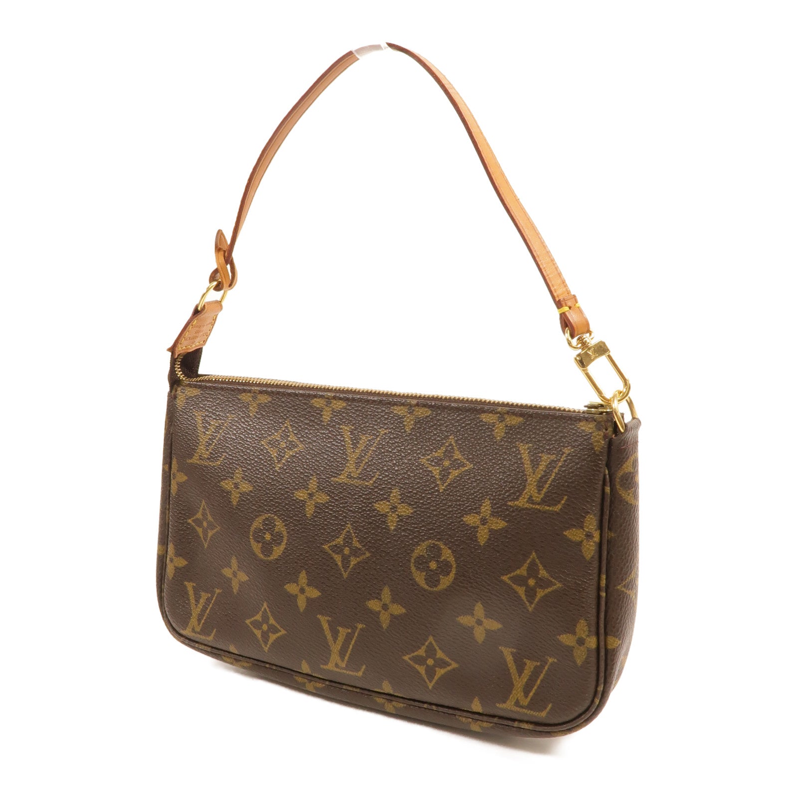 LOUIS VUITTON Monogram Pochette Accessoires金扣手挽袋棕色