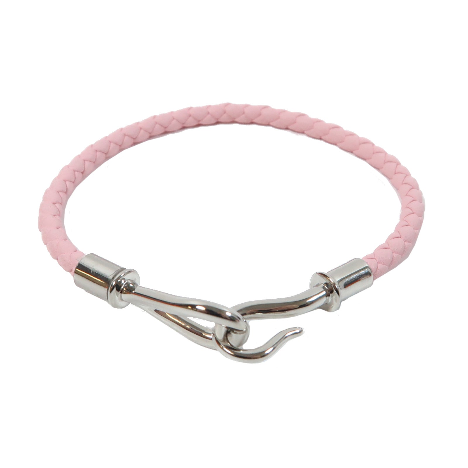 HERMES 皮革Jumbo H Bracelet銀扣手鐲櫻花粉色