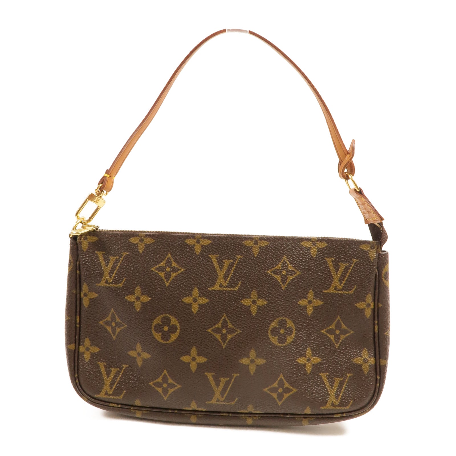 LOUIS VUITTON Monogram Pochette Accessoires金扣手挽袋棕色