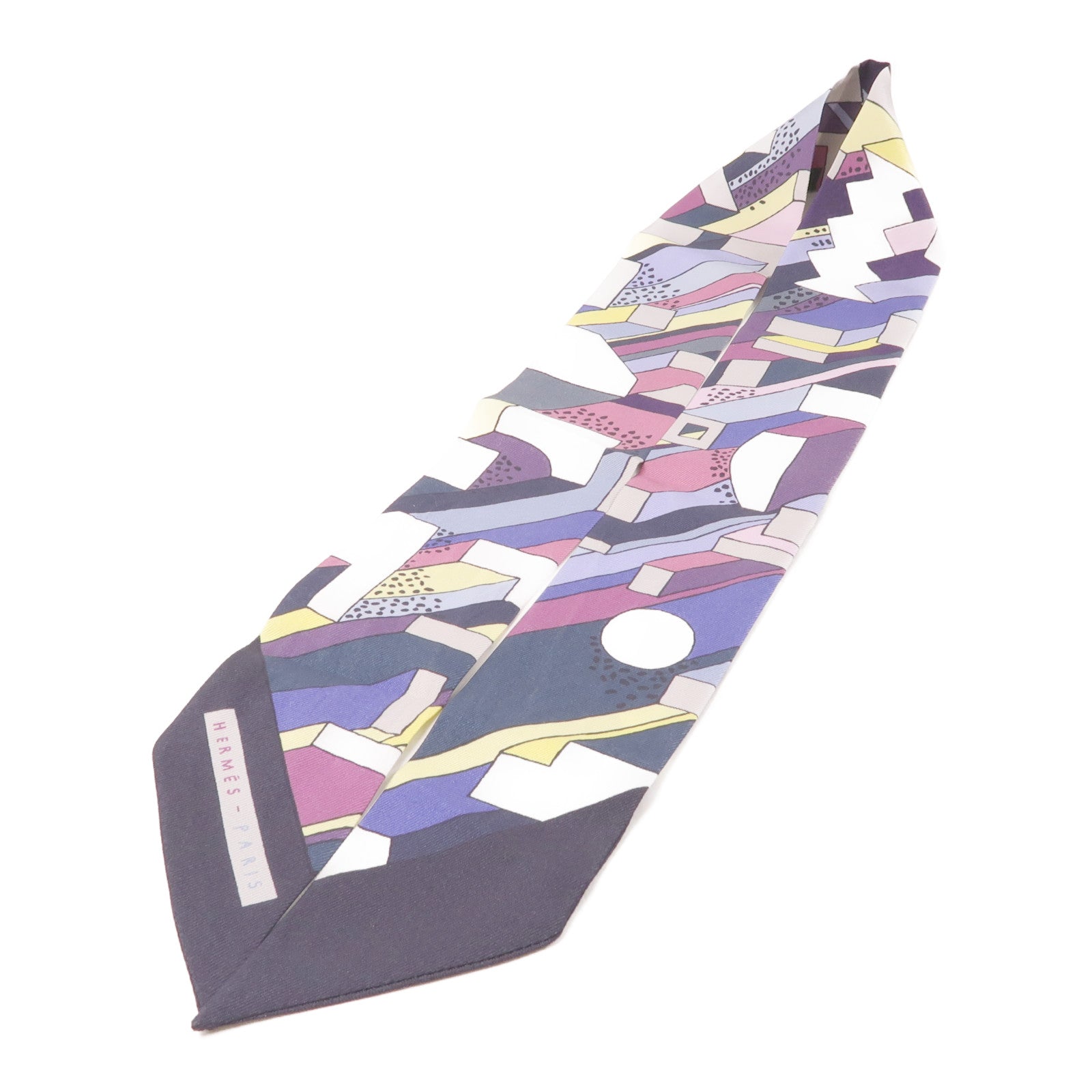 HERMES 絲質Twilly絲巾黑色/灰色/彩色