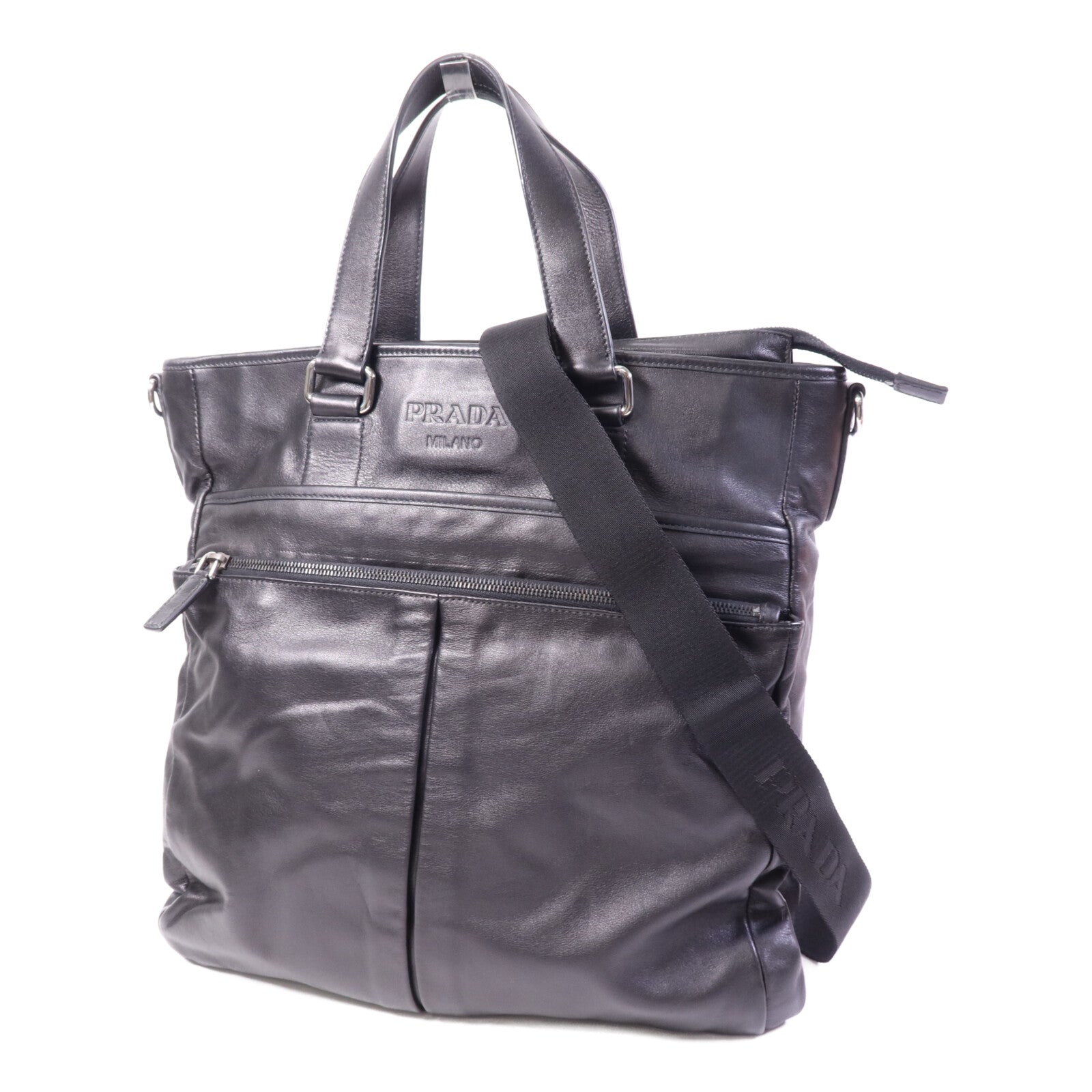 PRADA 牛皮皮革Vintage Handbag銀扣手挽肩背兩用袋