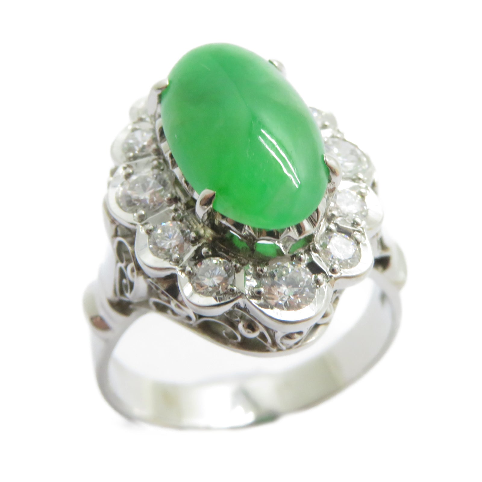 JEWELRY PT900鉑金Jade Ring 4.463ct翡翠/0.884ct鑚石戒指US#9.5