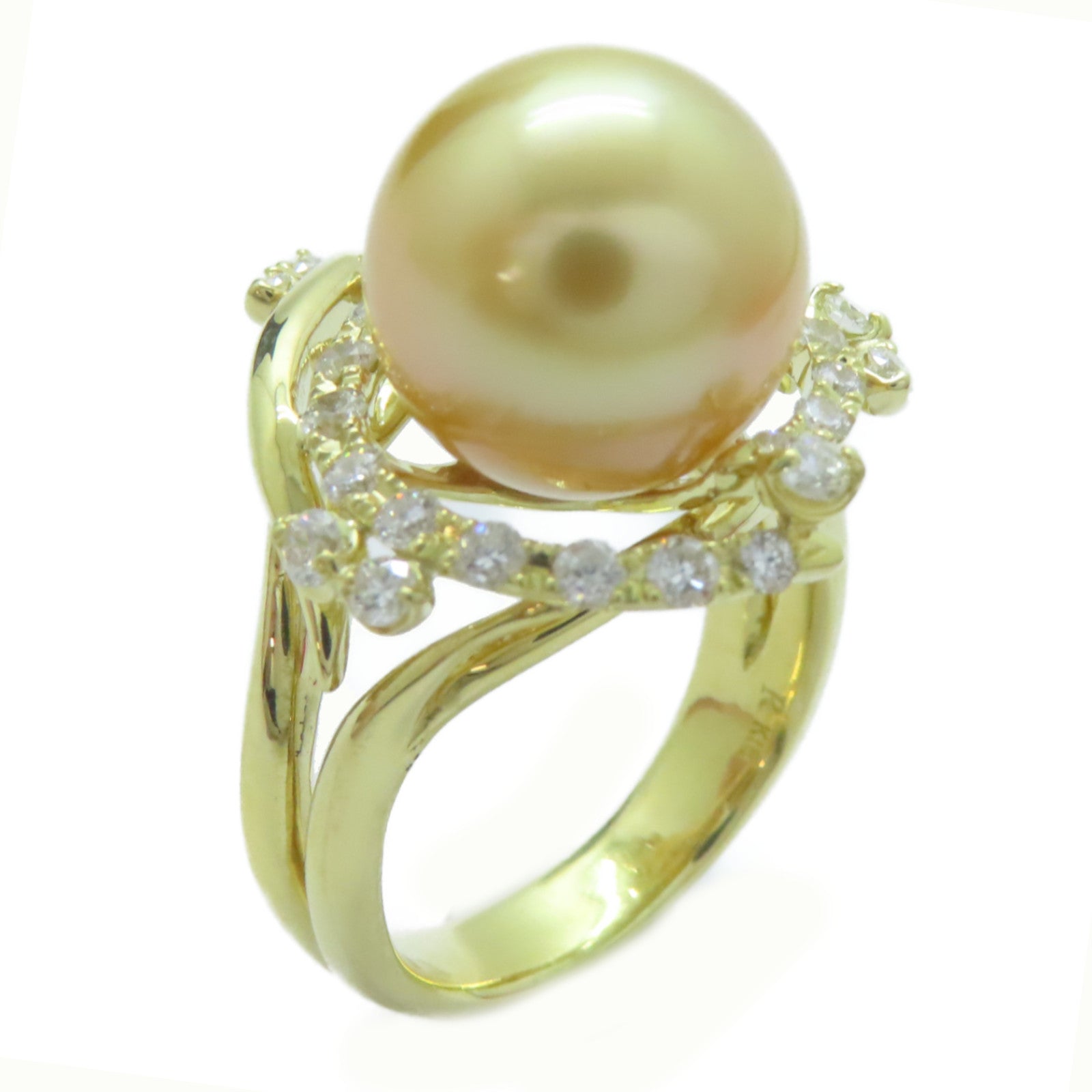 JEWELRY 18K黃金Pearl Ring珍珠13.1mm/0.88ct鑽石戒指US#8.75