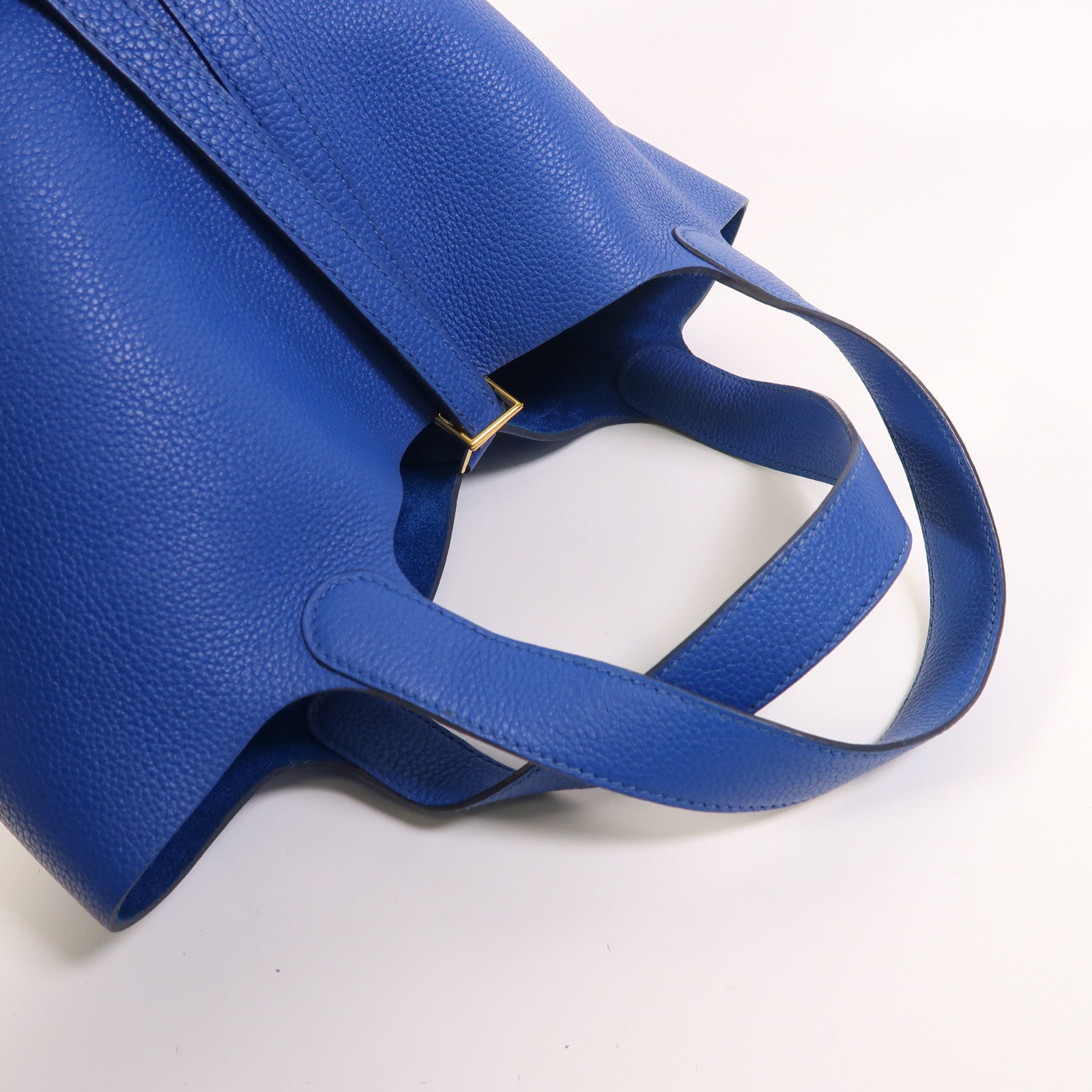 HERMES Clemence皮革Picotin MM金扣手挽袋Bleu France