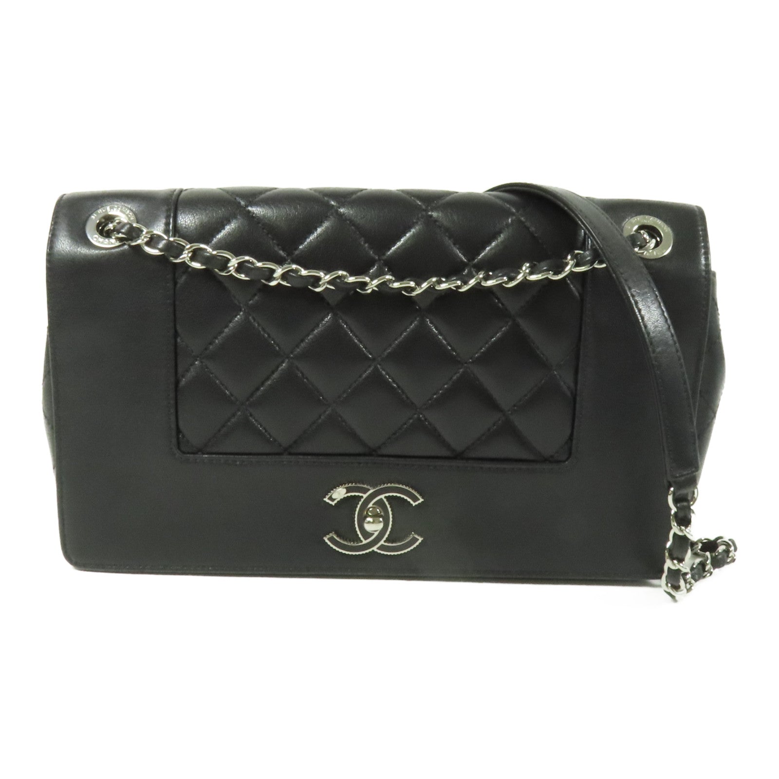 CHANEL 牛皮皮革Chain Shoulder Bag銀扣肩背袋