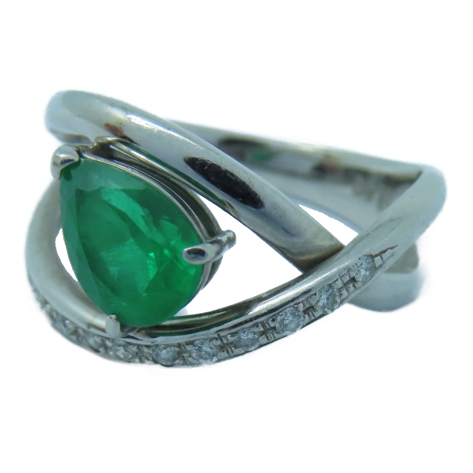 JEWELRY **【激減優惠】PT900鉑金Diamond Ring0.12ct鑽石/1.08ct祖母綠寶石戒指US#6.5