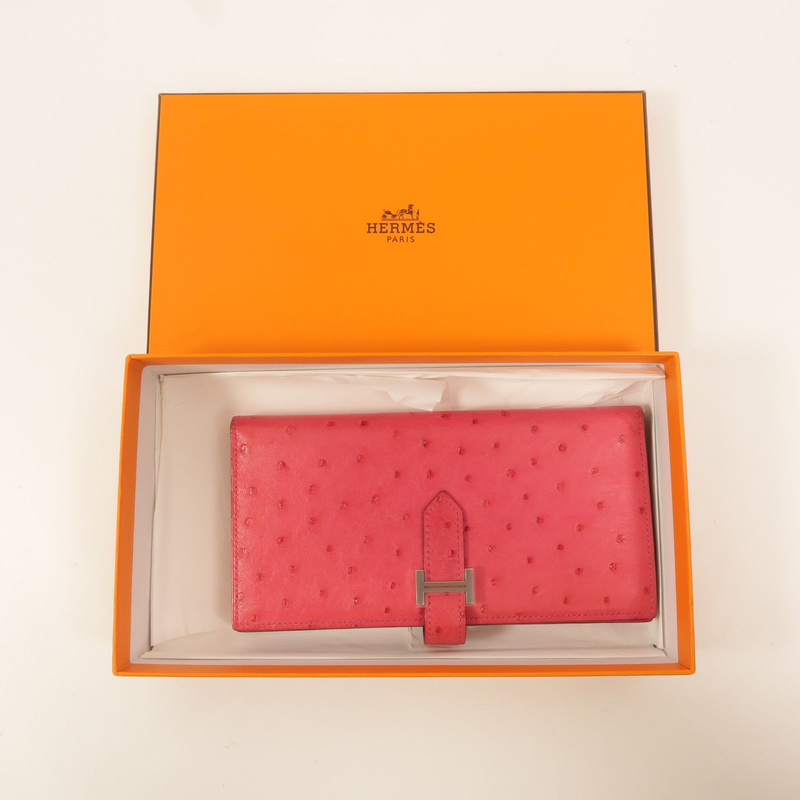HERMES 駝鳥皮革Bearn W Snap長錢包