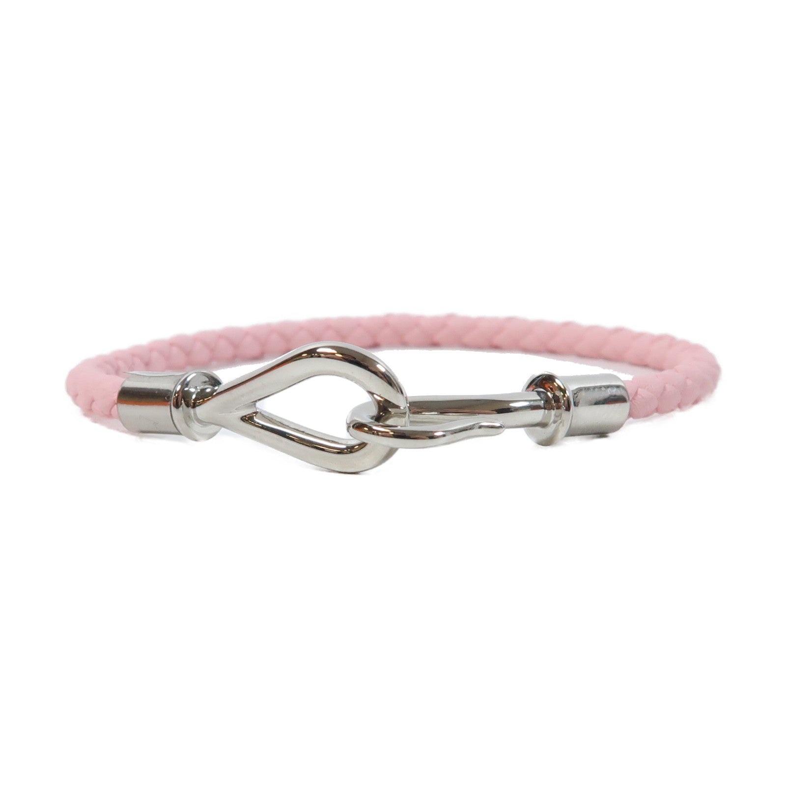 HERMES 皮革Jumbo H Bracelet銀扣手鐲櫻花粉色