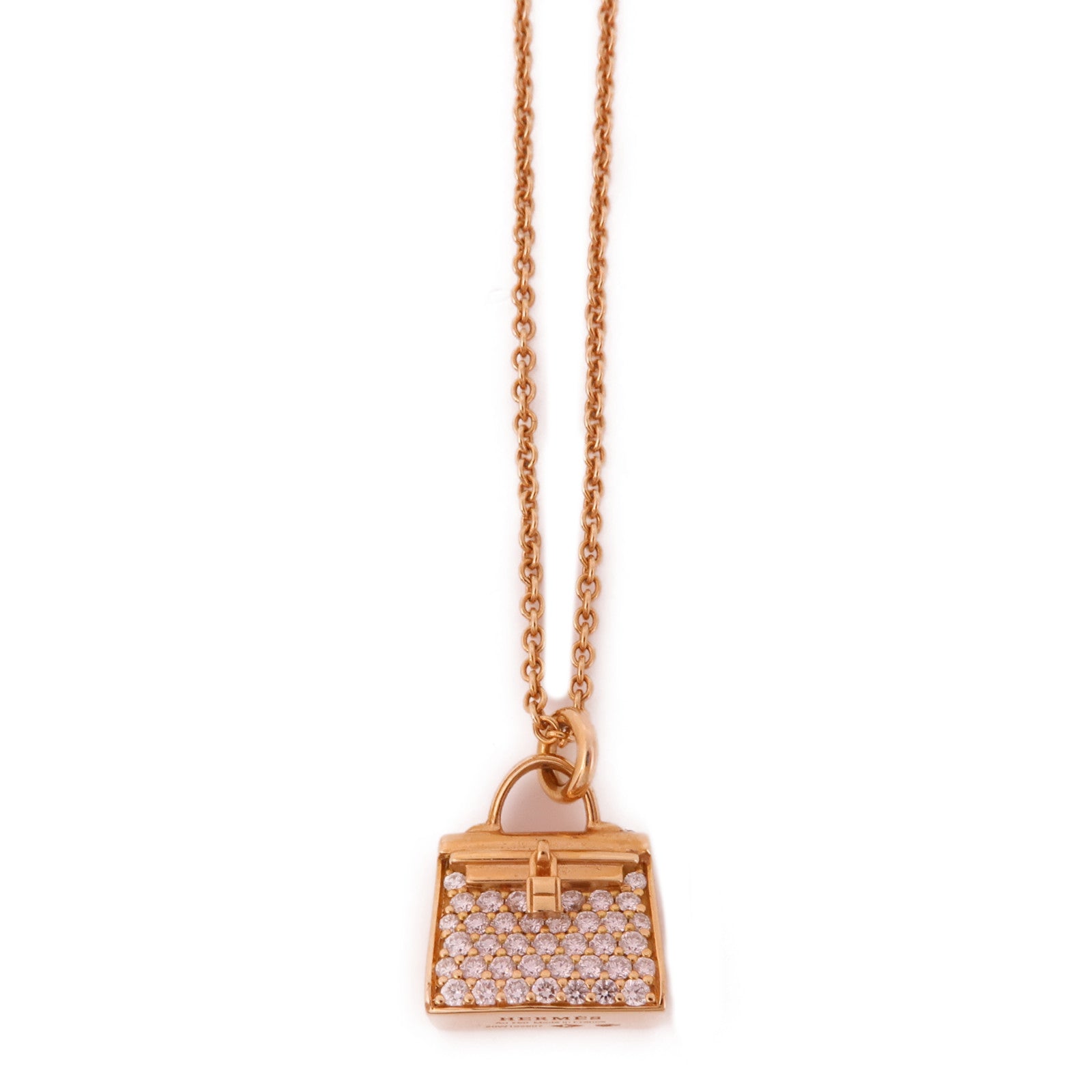 HERMES Kelly Amulettes Pendant Diamond Necklace 18K Rose Gold