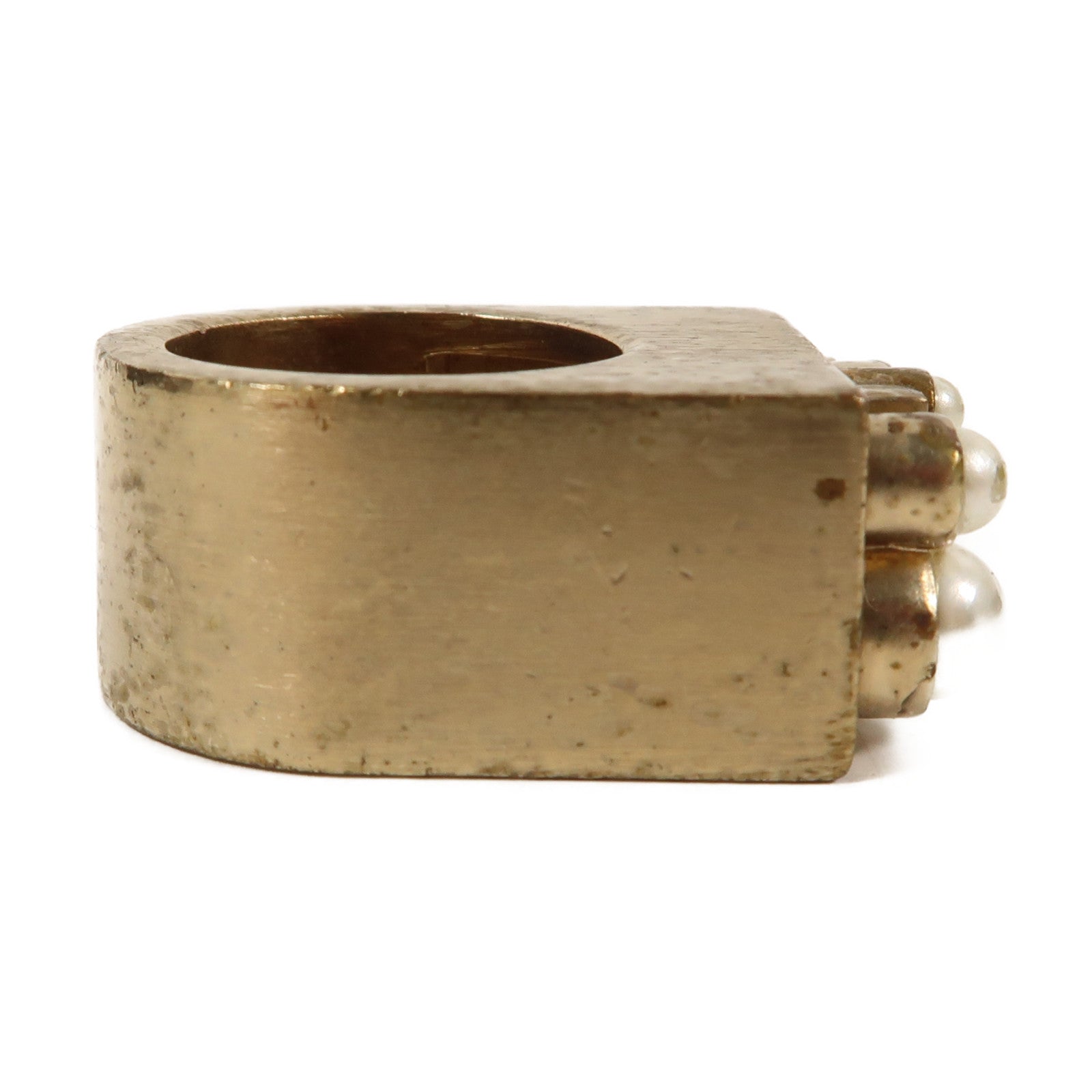CHANEL 金屬Pearl Ring戒指白色/金色US#7