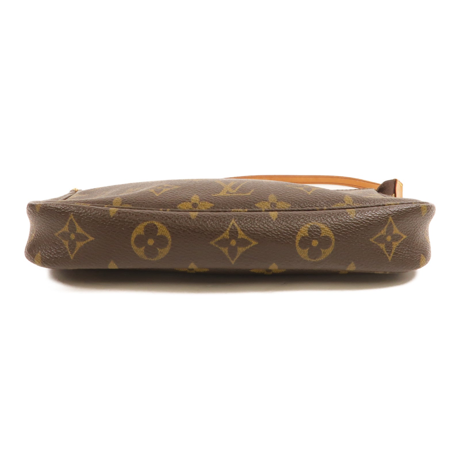 LOUIS VUITTON Monogram Pochette Accessoires金扣手挽袋棕色