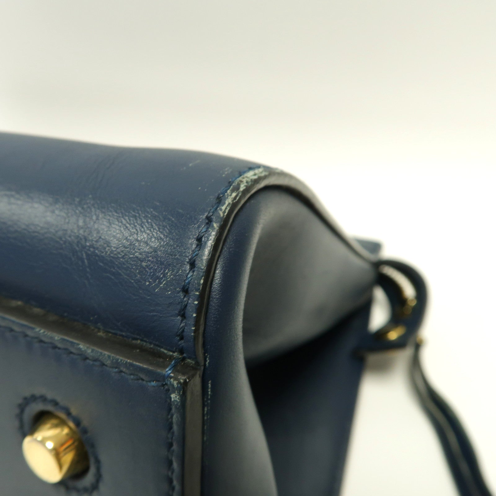 CELINE 【激減優惠】牛皮皮革Edge Bag金扣手挽袋深藍色