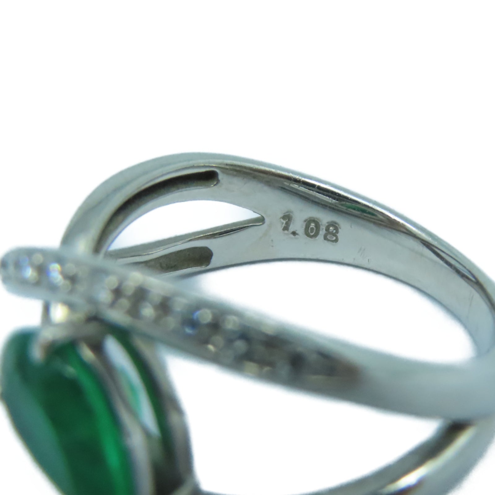 JEWELRY **【激減優惠】PT900鉑金Diamond Ring0.12ct鑽石/1.08ct祖母綠寶石戒指US#6.5