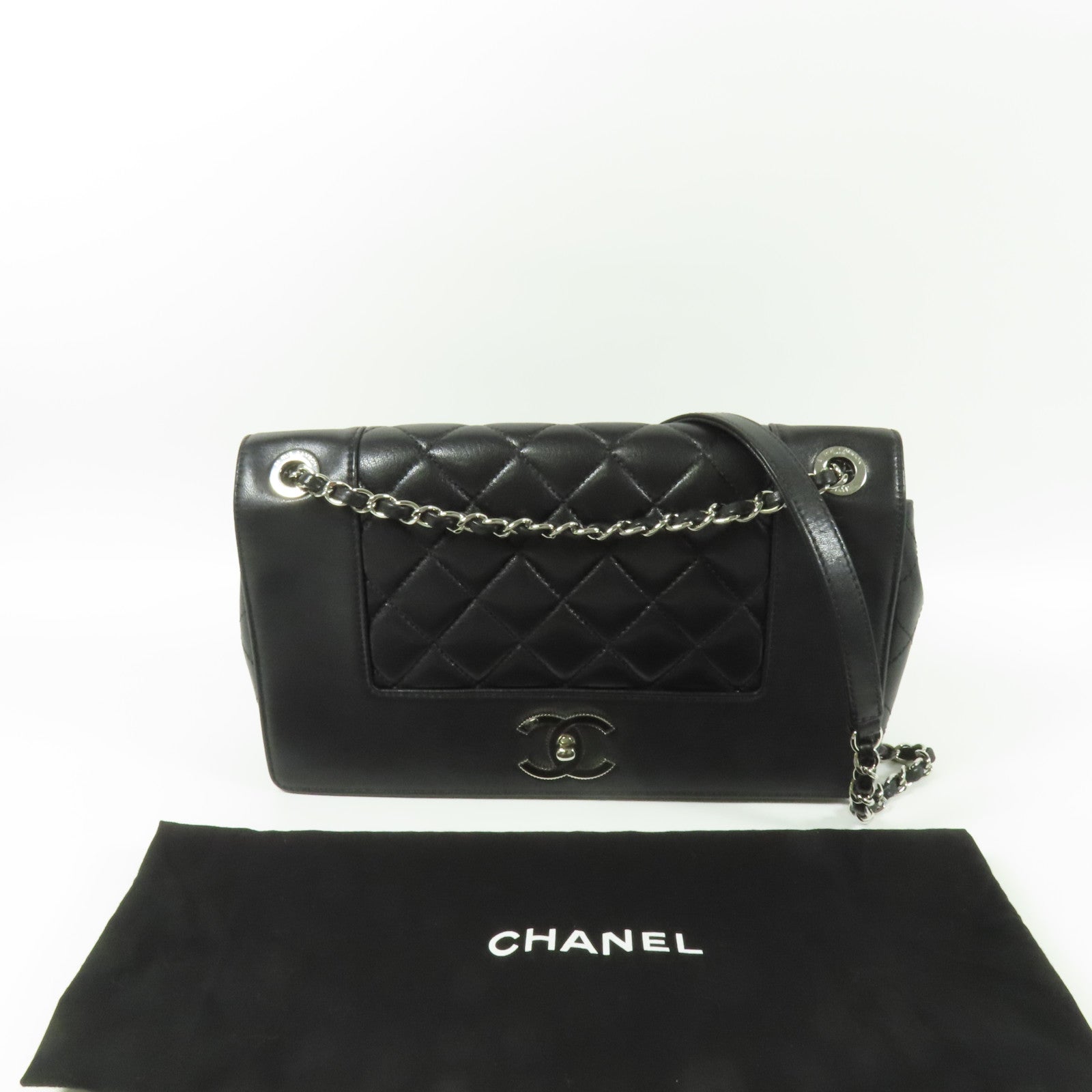 CHANEL 牛皮皮革Chain Shoulder Bag銀扣肩背袋