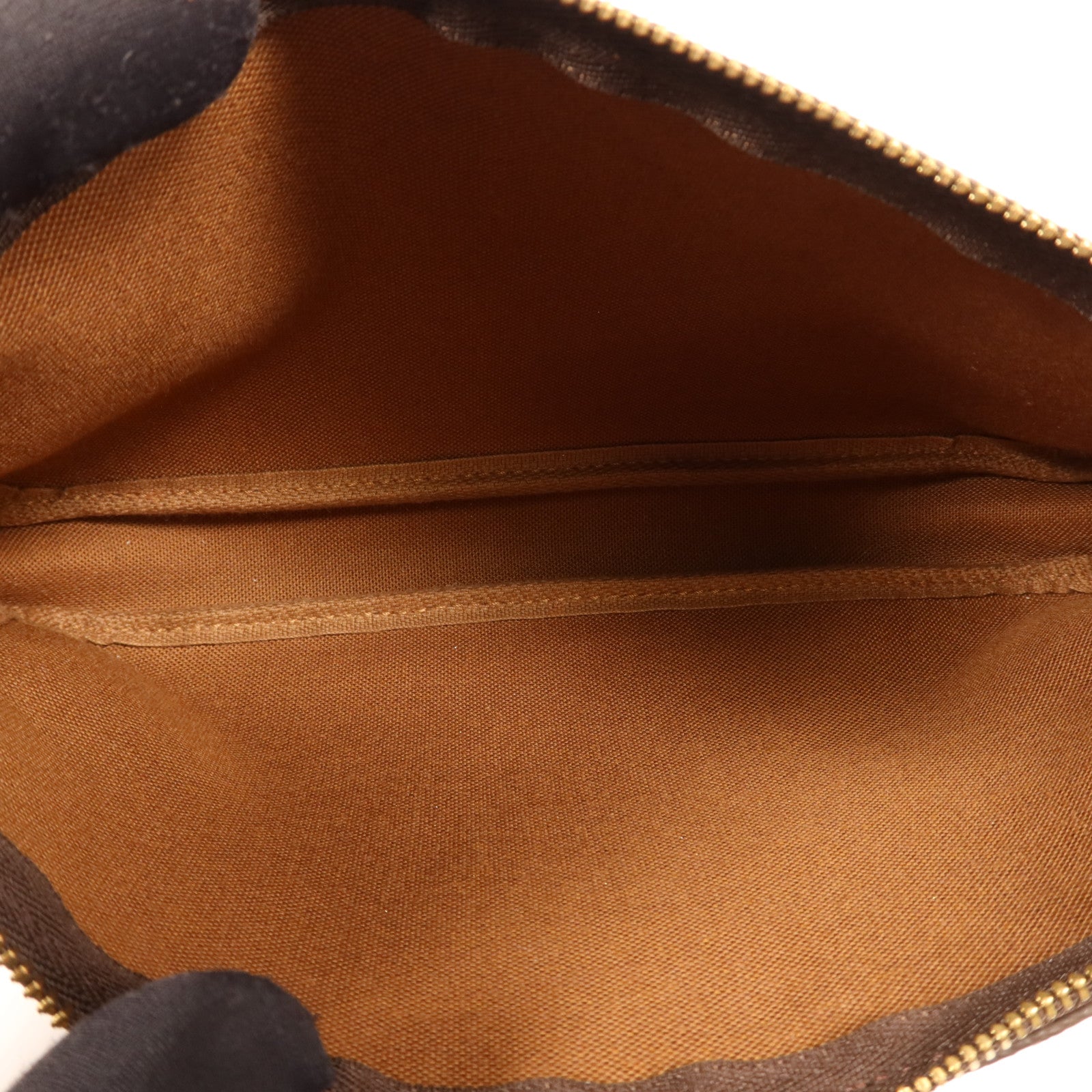 LOUIS VUITTON Monogram Pochette Accessoires金扣手挽袋棕色