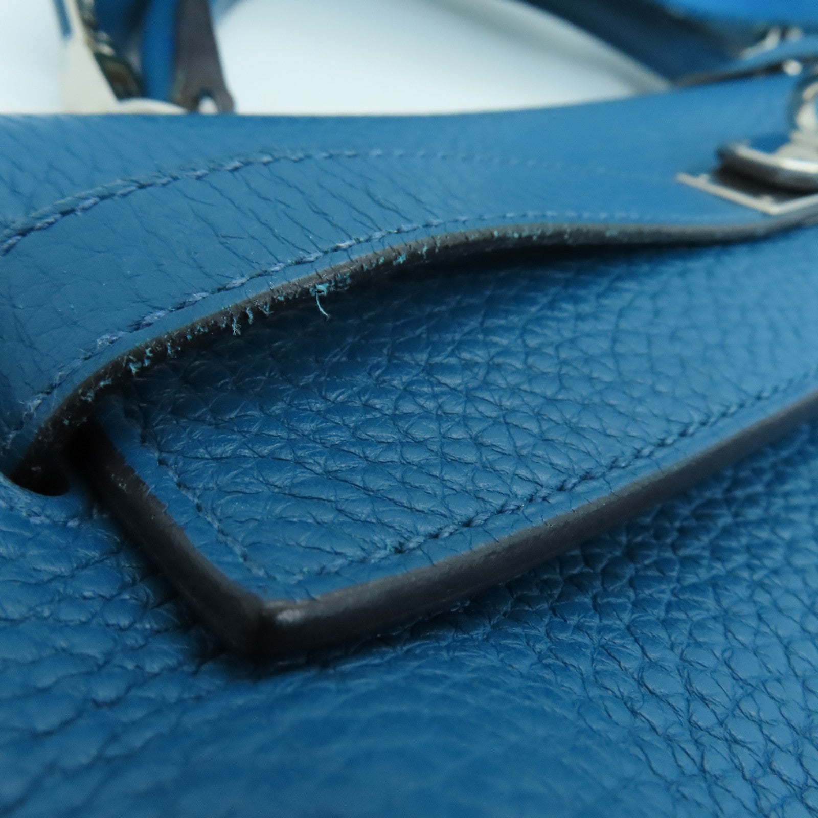 HERMES Clemence Leather Kelly32 Silver Buckle Handle Shoulder Backpack Bleu de Galice/Dark Blue