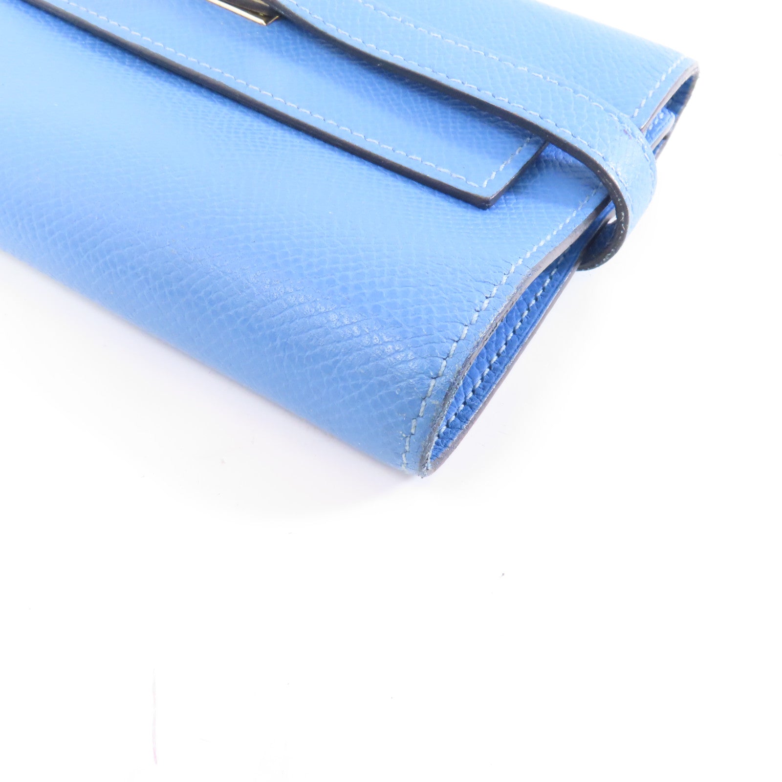 HERMES 【激減優惠】Epsom皮革Kelly Compact Wallet金扣錢包Blue Paradis/藍色