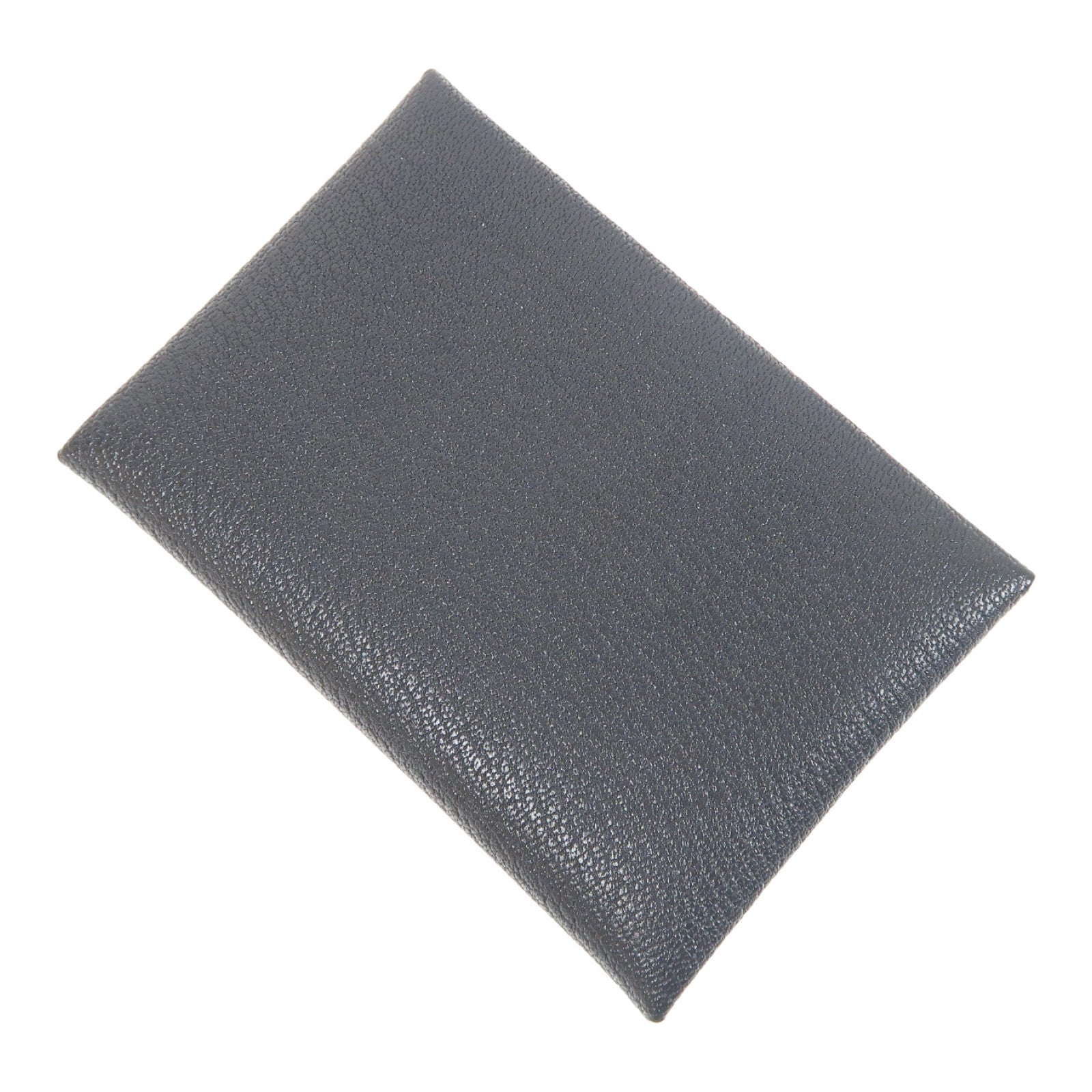 HERMES Chevre皮革Calvi Duo銀扣卡片套Graphite灰色
