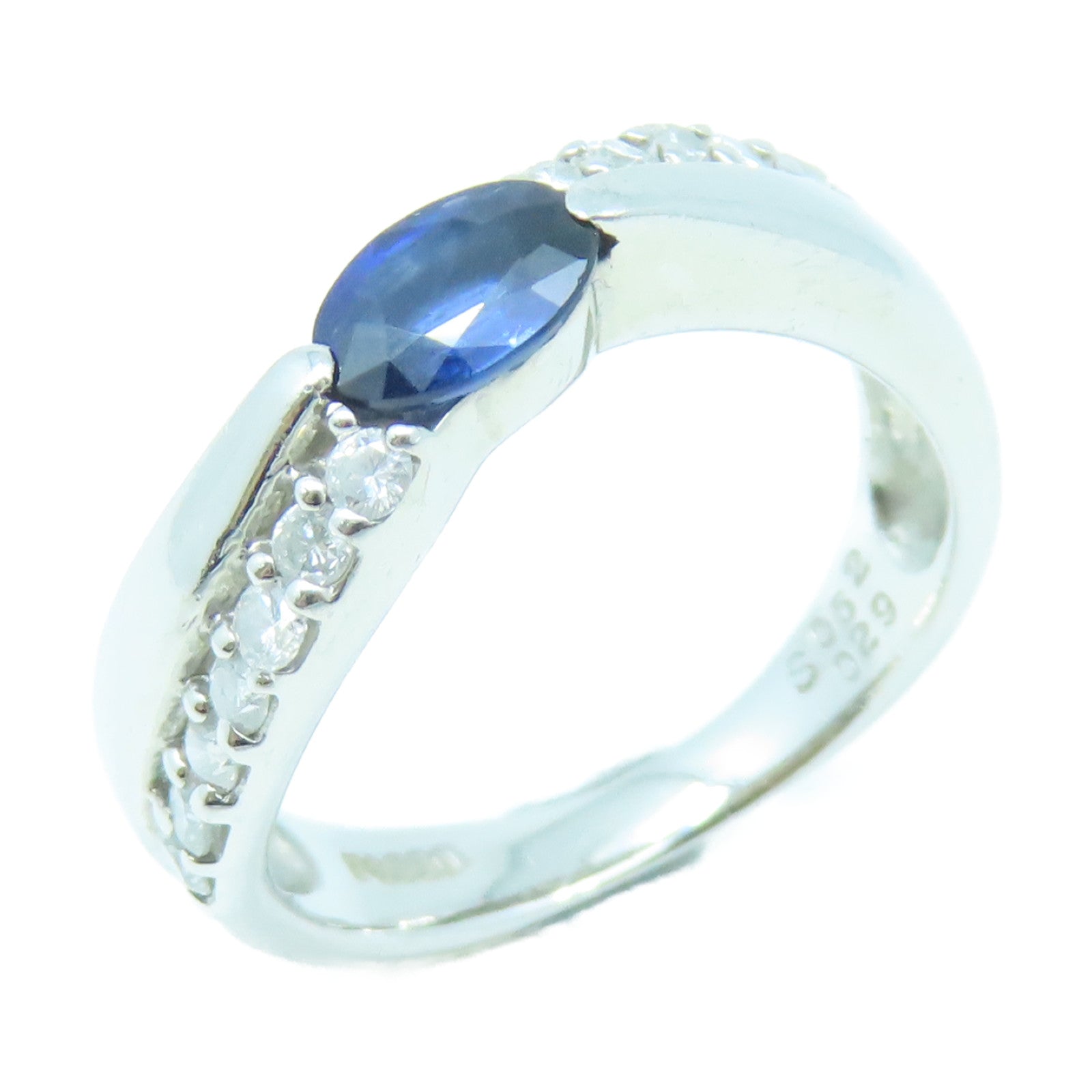 JEWELRY 【激減優惠】PT900鉑金Sapphire 5.2g藍寶石/0.29ct鑽石戒指US#4.75