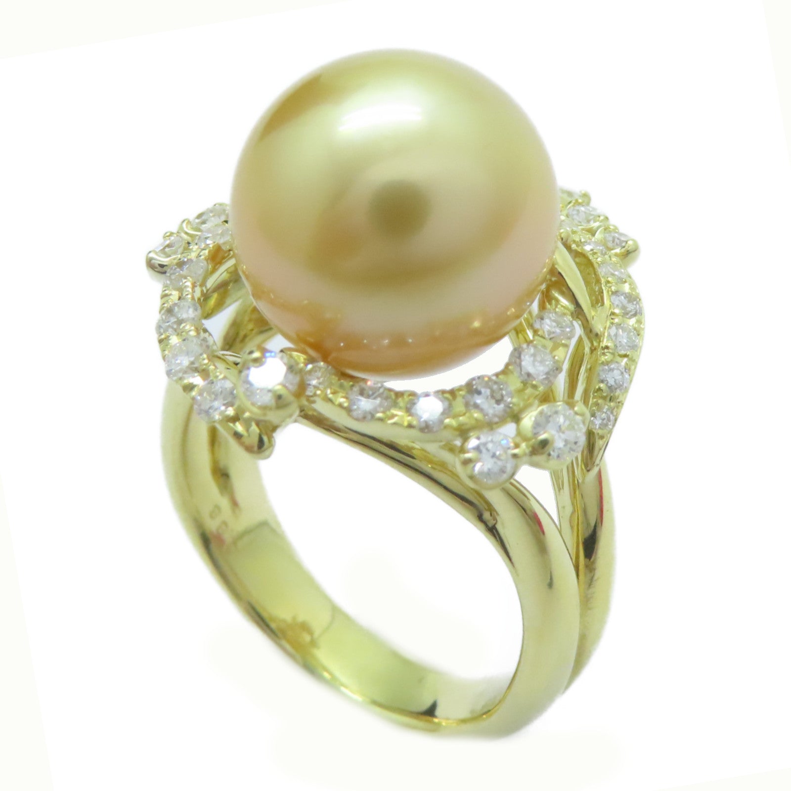 JEWELRY 18K黃金Pearl Ring珍珠13.1mm/0.88ct鑽石戒指US#8.75