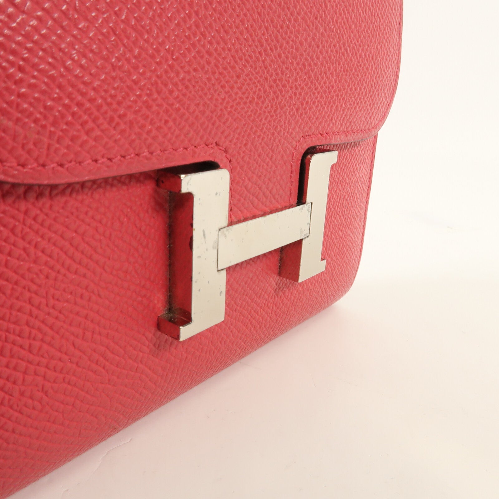 HERMES 【激減優惠】Epsom皮革Constance Short Wallet銀扣錢包Red