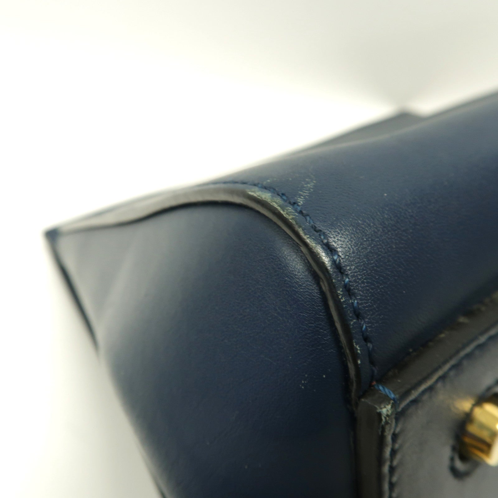 CELINE 【激減優惠】牛皮皮革Edge Bag金扣手挽袋深藍色