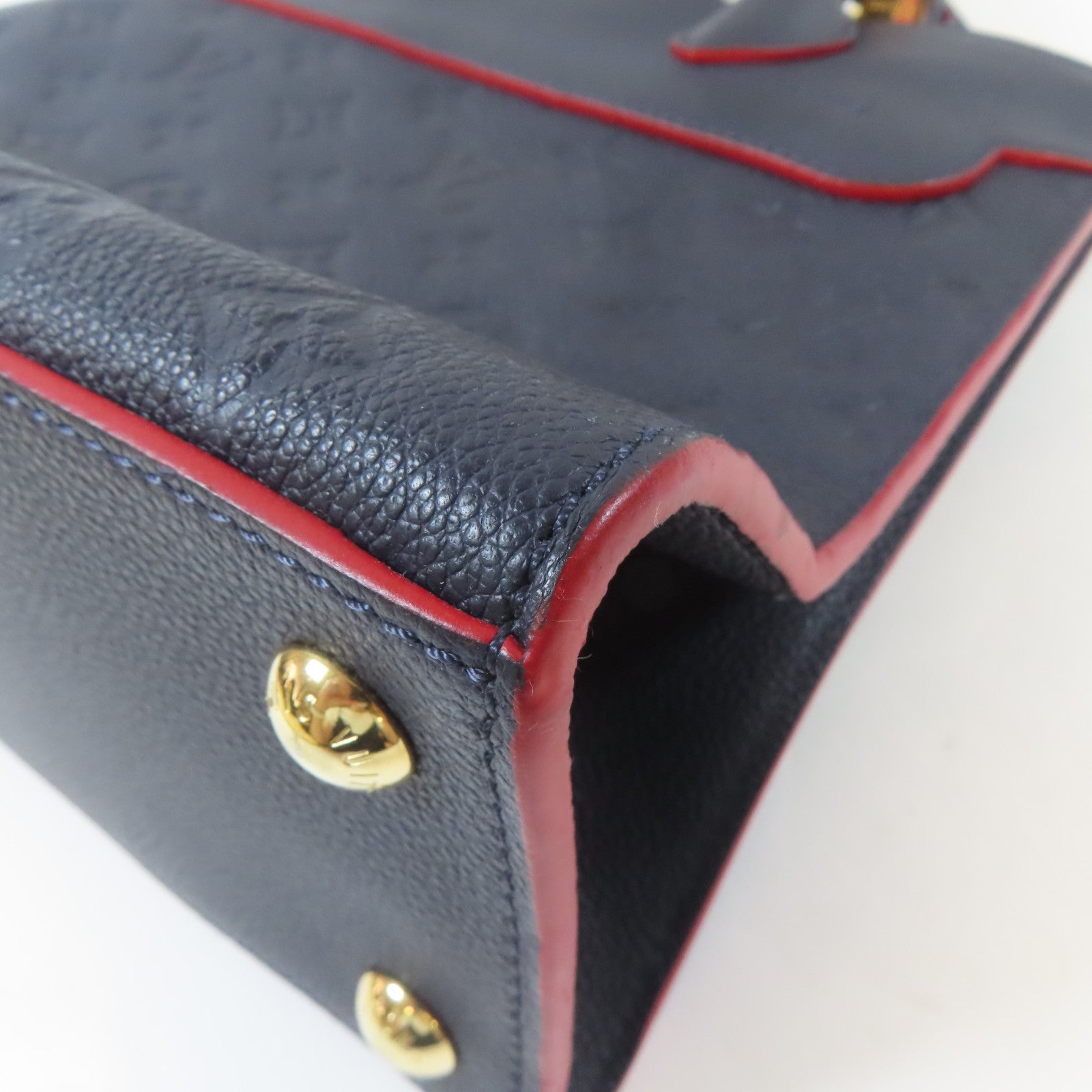 LOUIS VUITTON Monogram Empreinte Pont Neuf MM金扣手挽肩背兩用袋深藍色