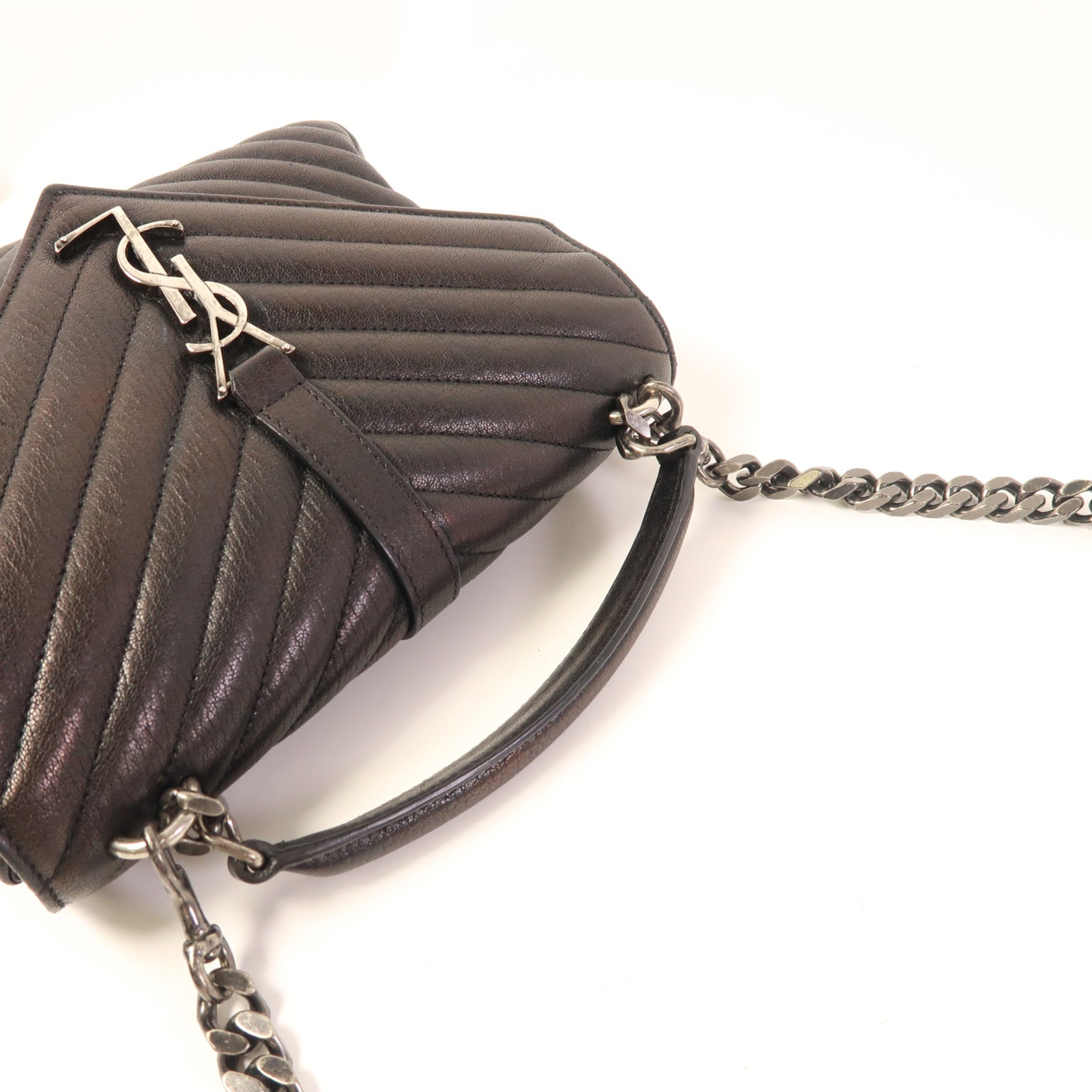 YVES SAINT LAURENT 皮革College Medium銀扣手挽肩背兩用袋