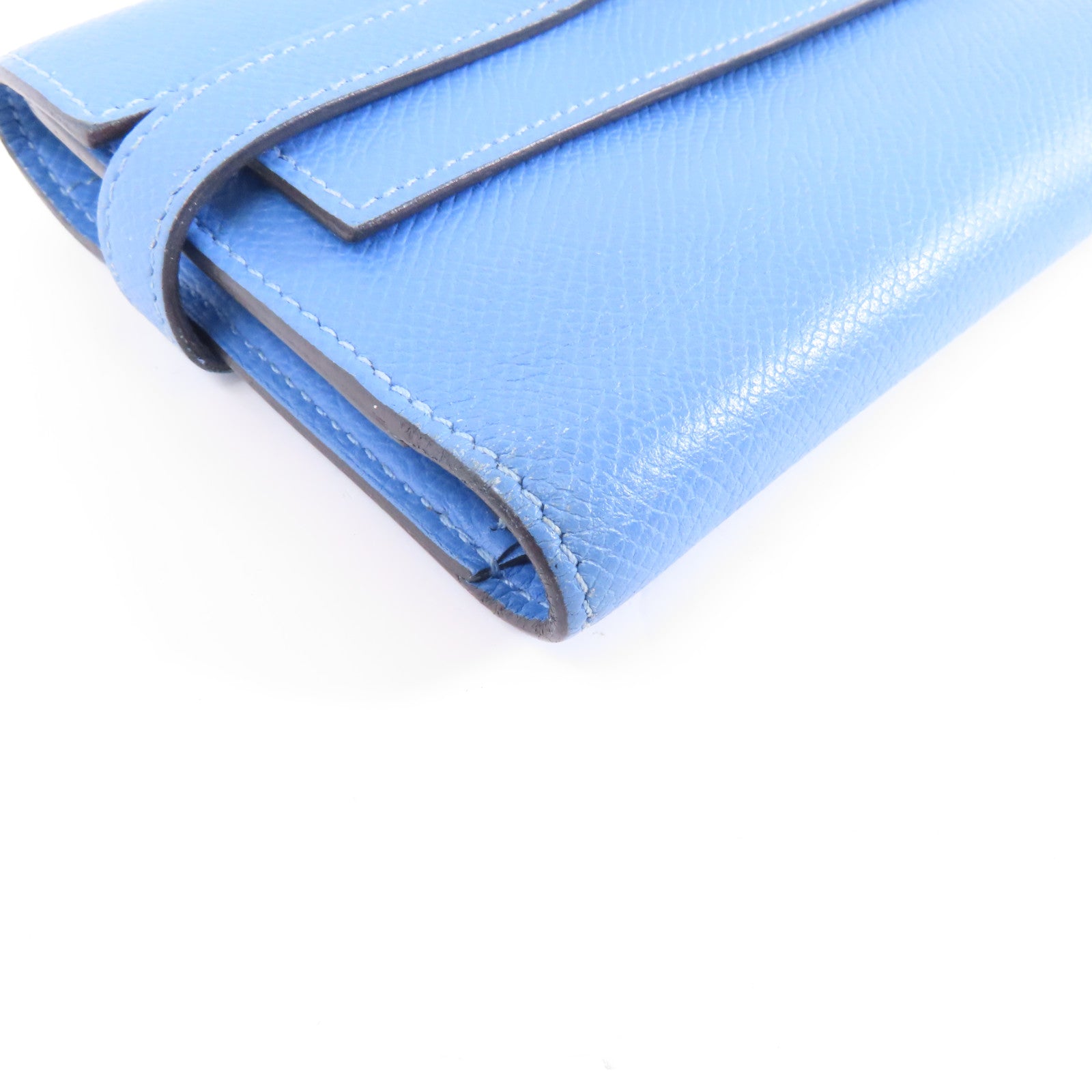 HERMES 【激減優惠】Epsom皮革Kelly Compact Wallet金扣錢包Blue Paradis/藍色