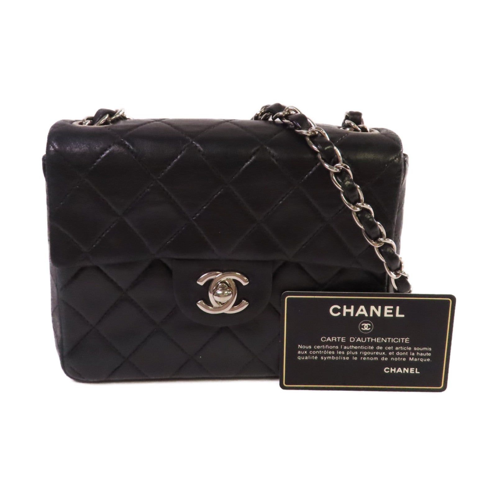 CHANEL 【激減優惠】菱格羊皮皮革Classic Flap 17cm Chain Shoulder Bag銀扣鏈帶肩背袋黑色
