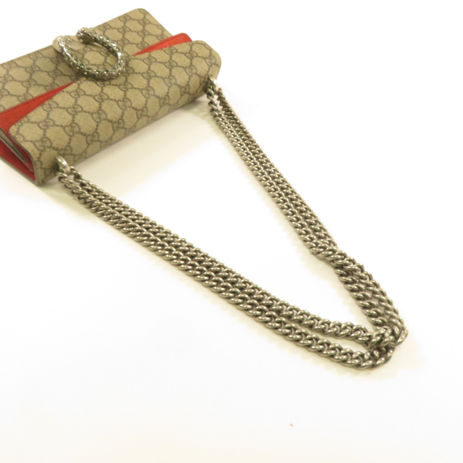 GUCCI 塗層帆布Disoysus銀扣鏈帶肩背袋紅色