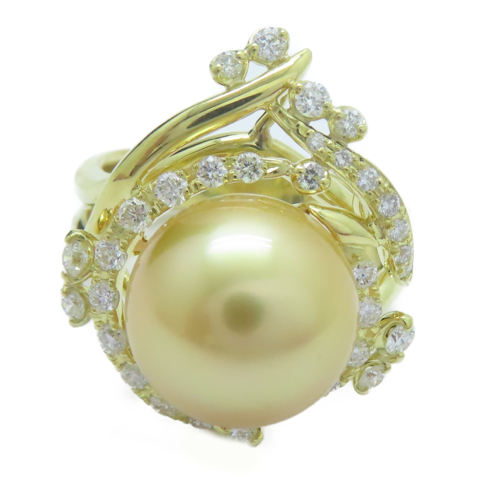 JEWELRY 18K黃金Pearl Ring珍珠13.1mm/0.88ct鑽石戒指US#8.75