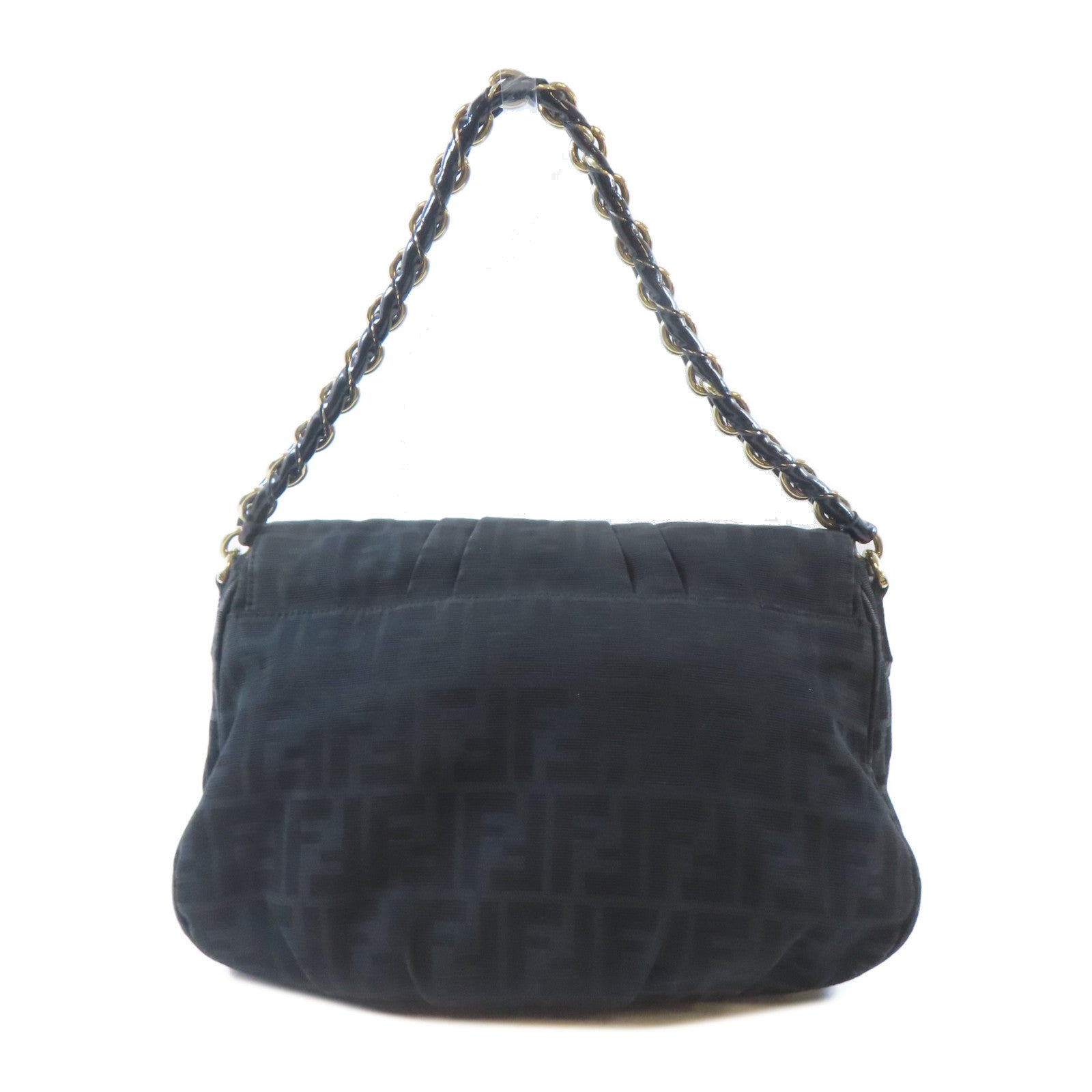 FENDI 帆布Zucca Mia Flap銀扣肩背袋啡色