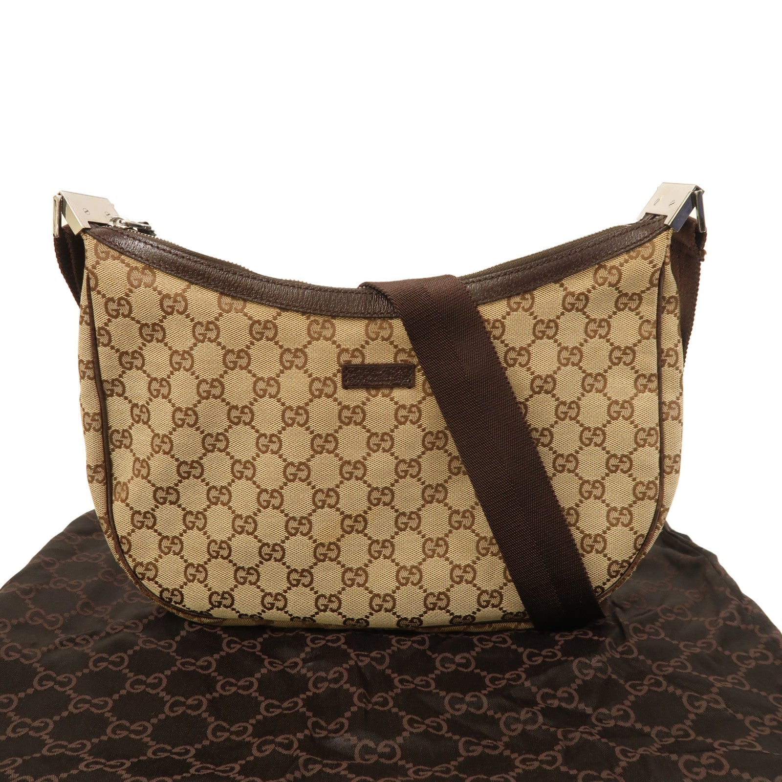 GUCCI 帆布Shoulder Bag銀扣肩背袋