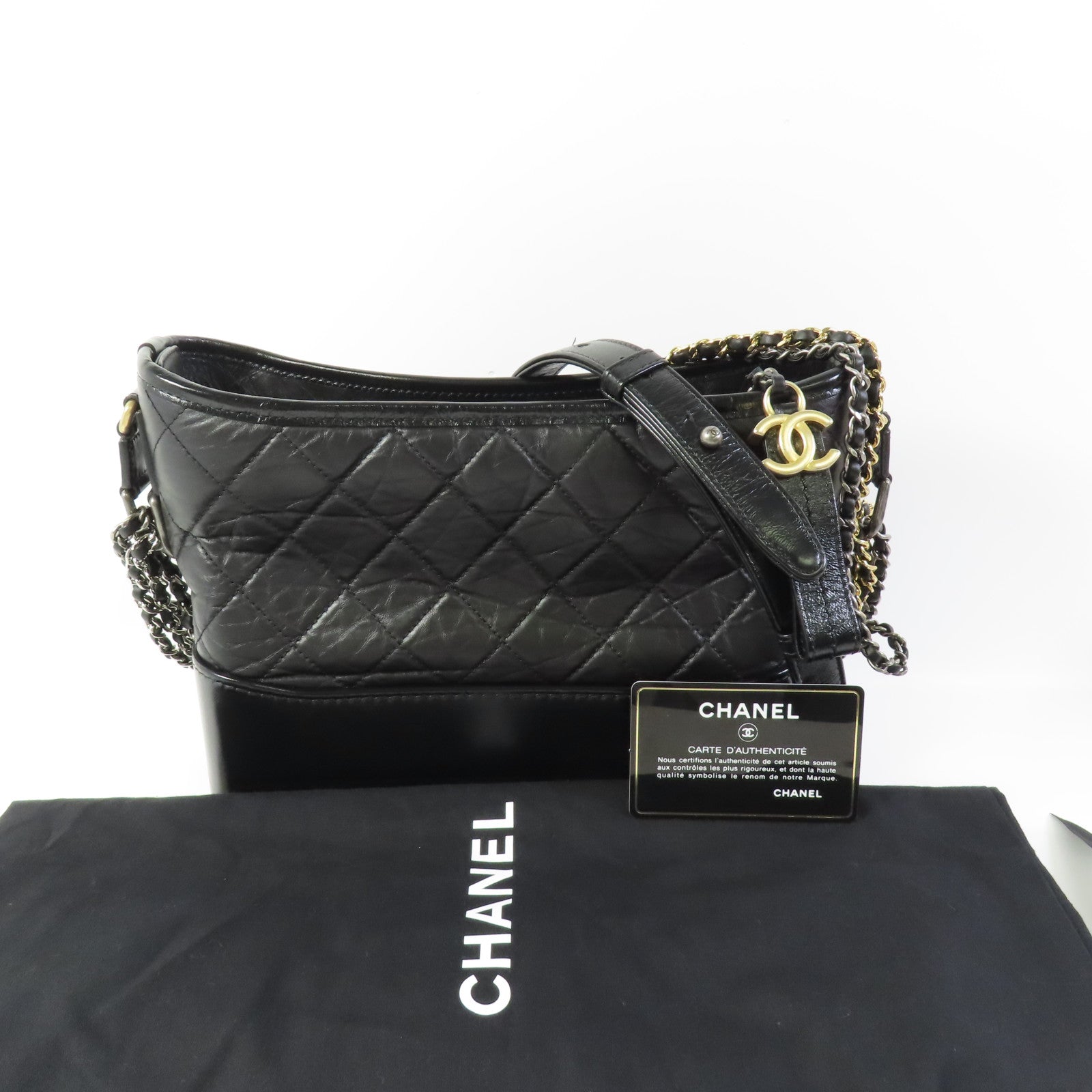 CHANEL 牛皮皮革Gabrielle Medium鏈帶肩背袋