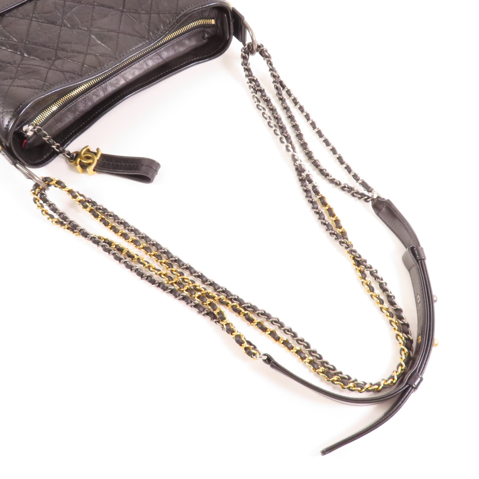 CHANEL CC GHW Garbrielle Medium Chain Shoulder Bag Calfskin Leather Black