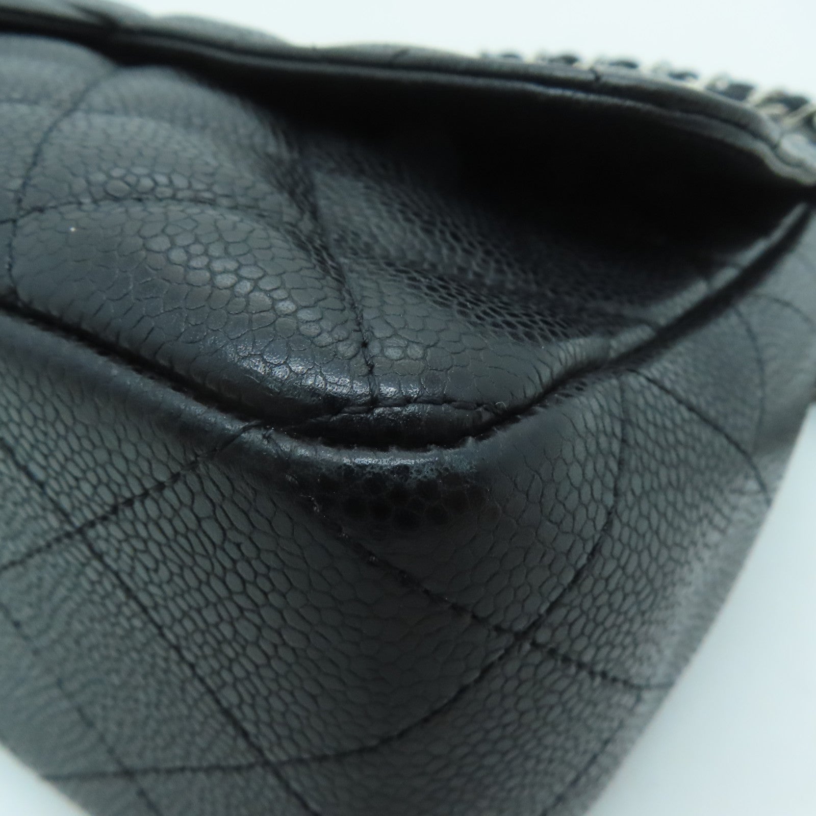 CHANEL 【激減優惠】菱格Caviar皮革Chain Shoulder銀扣肩背袋黑色