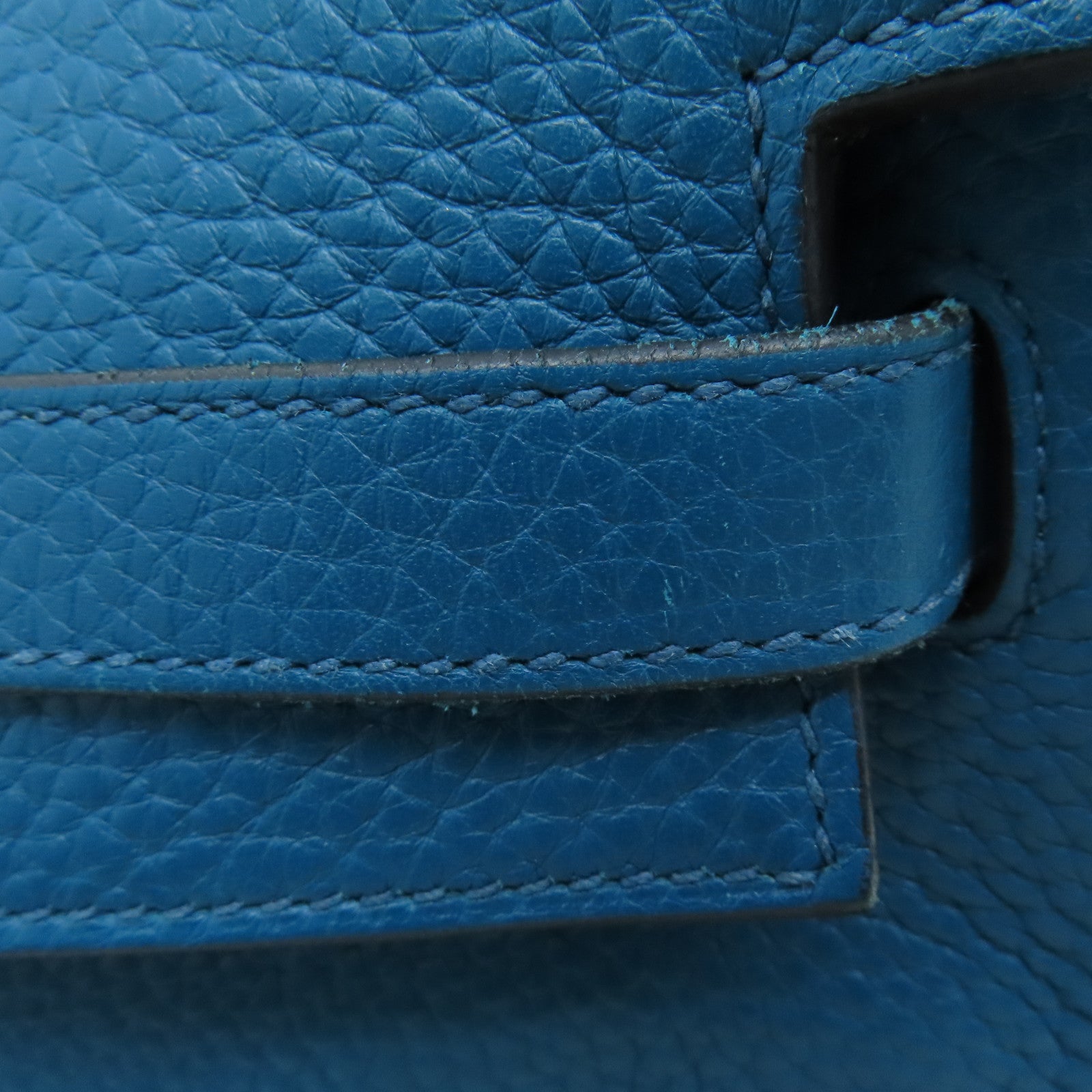 HERMES Clemence Leather Kelly32 Silver Buckle Handle Shoulder Backpack Bleu de Galice/Dark Blue