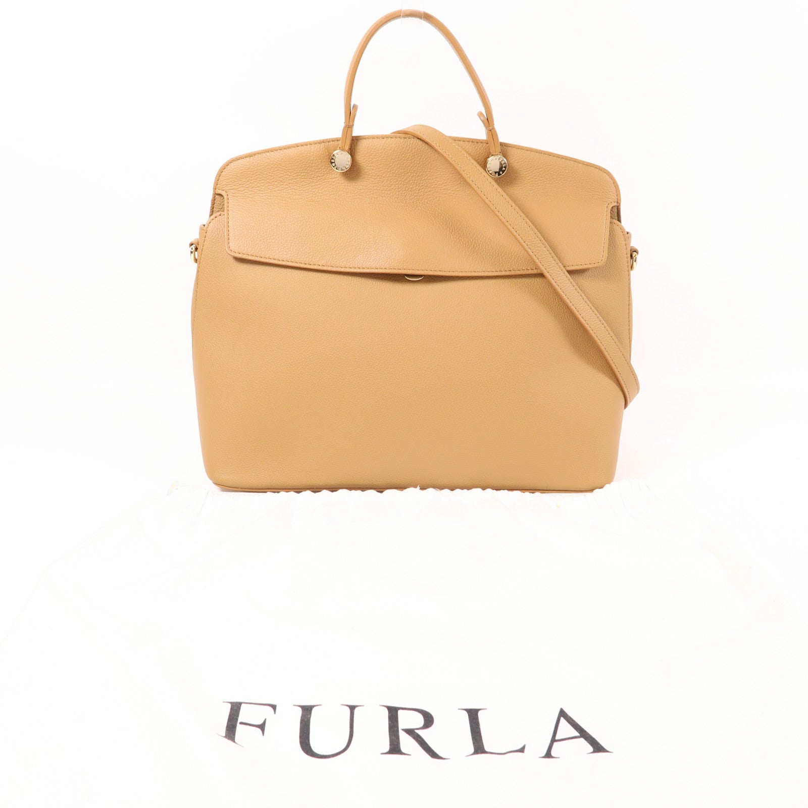 Furla 牛皮皮革2 Way Shoulder金扣手挽肩背兩用袋