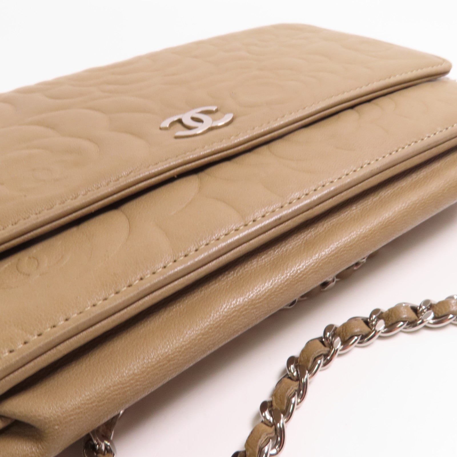 CHANEL 羊皮皮革WOC 19cm銀扣鏈帶肩背袋