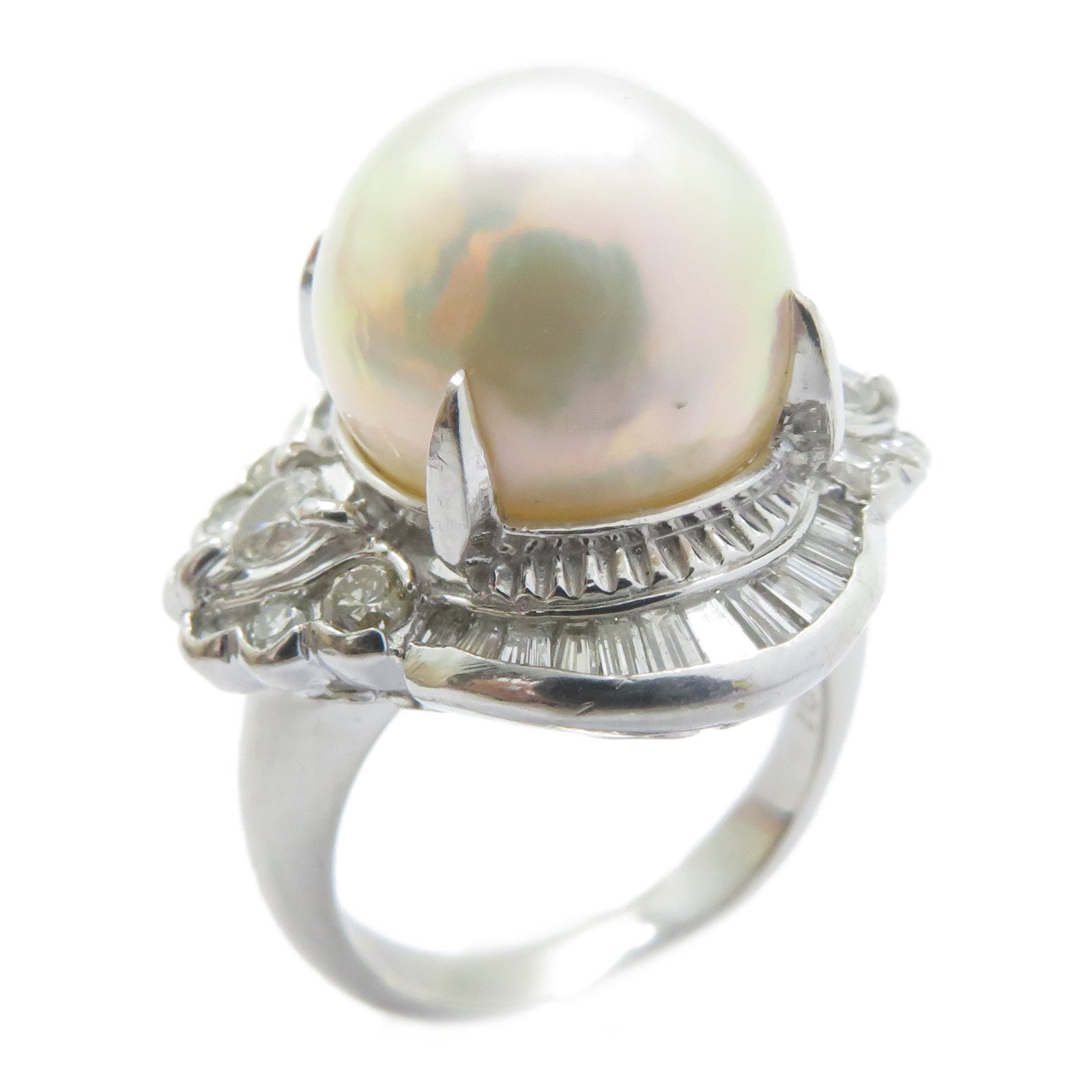 JEWELRY PT900鉑金Pearl Ring珍珠12.0mm/1.01ct鑚石戒指US#4.75