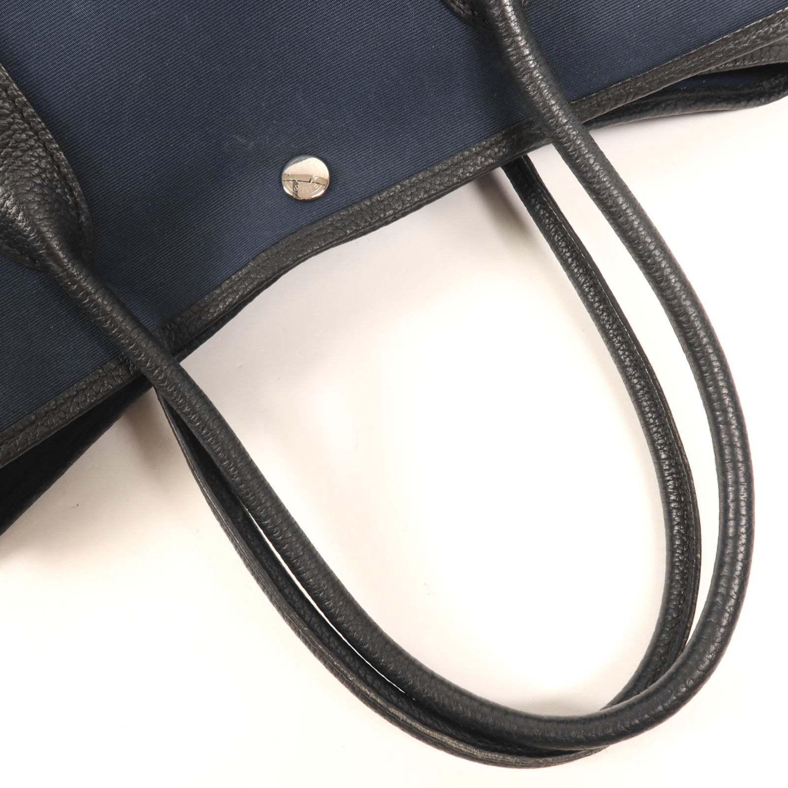 HERMES 帆布GardenParty PM銀扣手挽袋Bleu de Malte