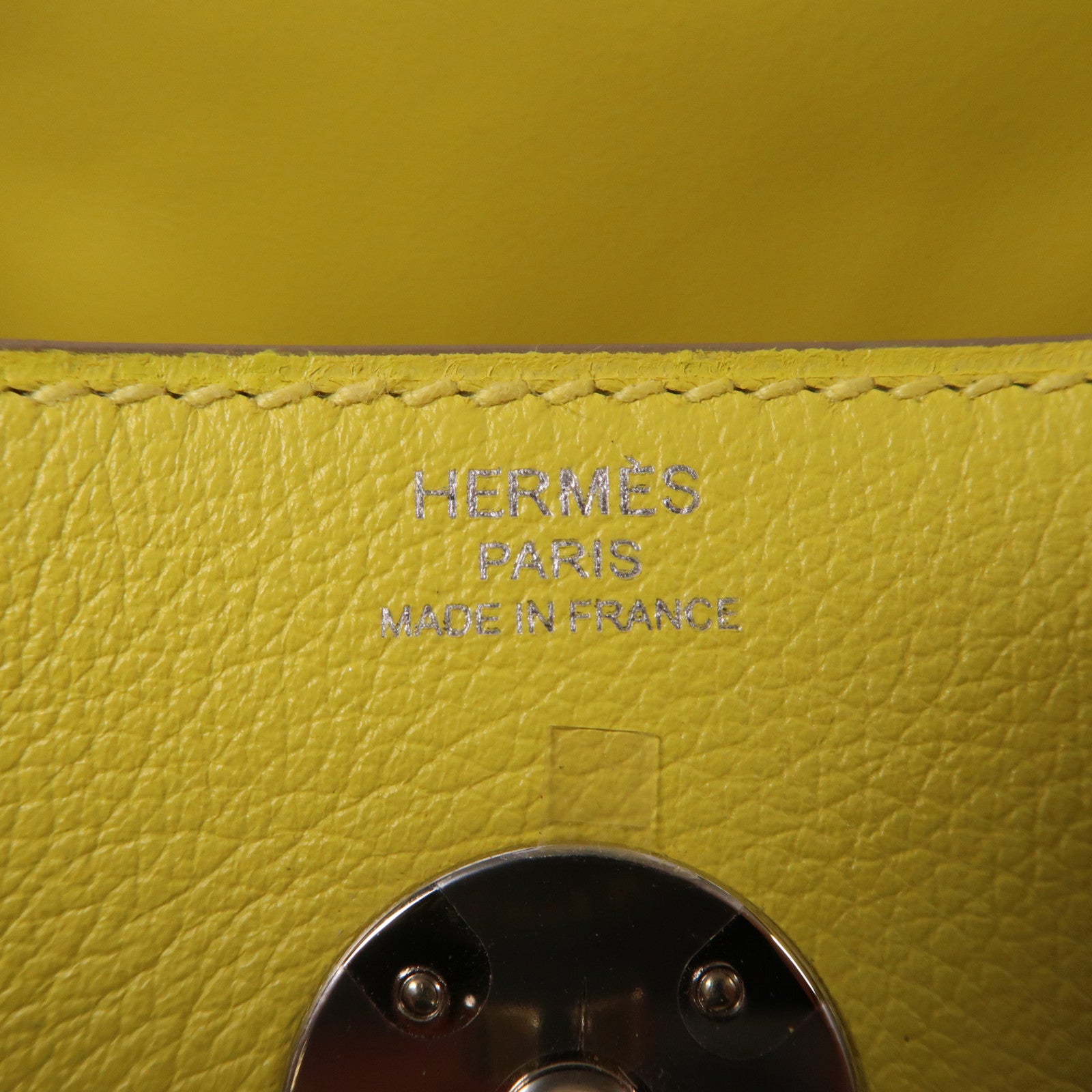 HERMES 【清倉大減價】Evercolor皮革Lindy 26銀扣手挽肩背兩用袋Lime檸檬黃色