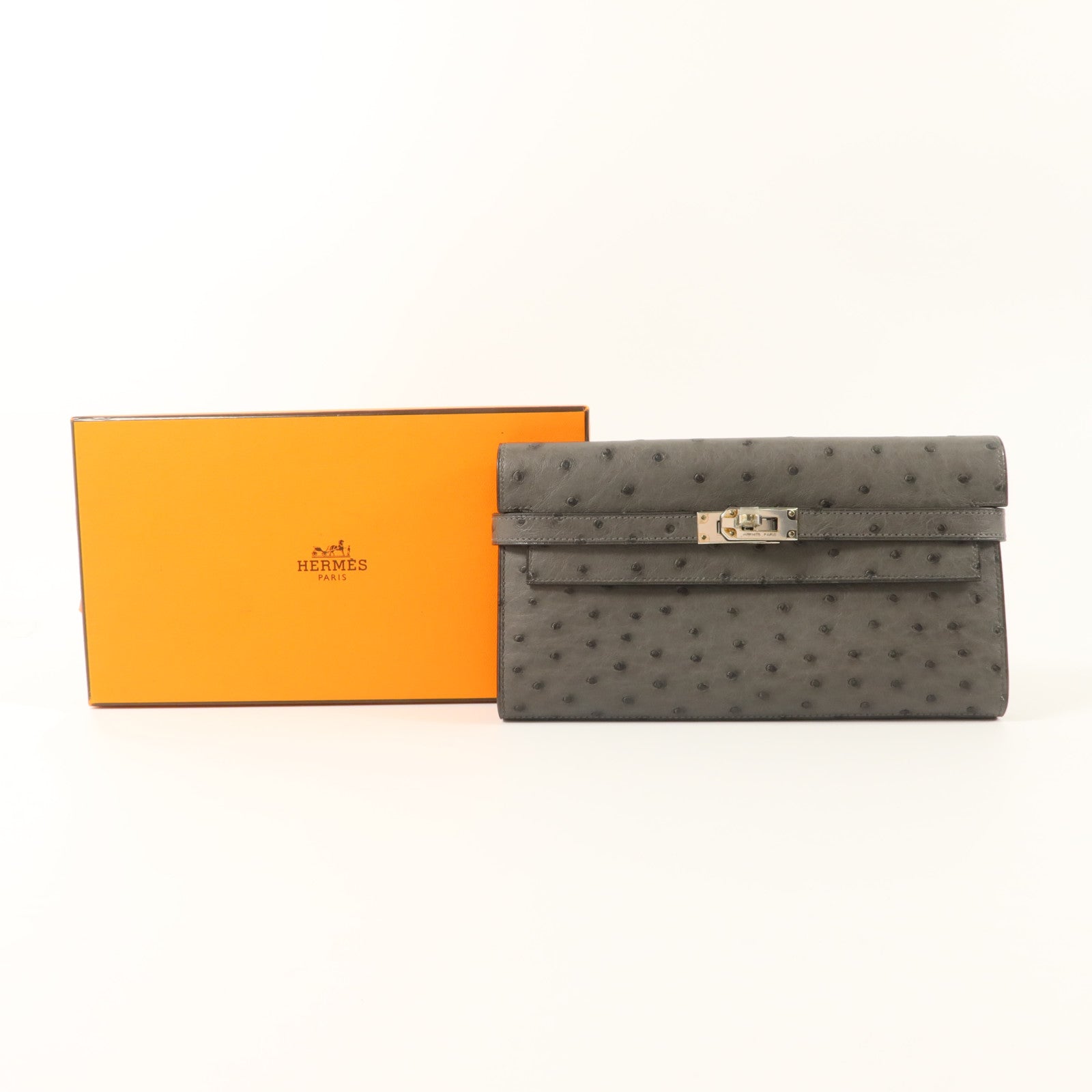 HERMES 【激減優惠】鴕鳥皮革Kelly Long Wallet長錢包Graphite