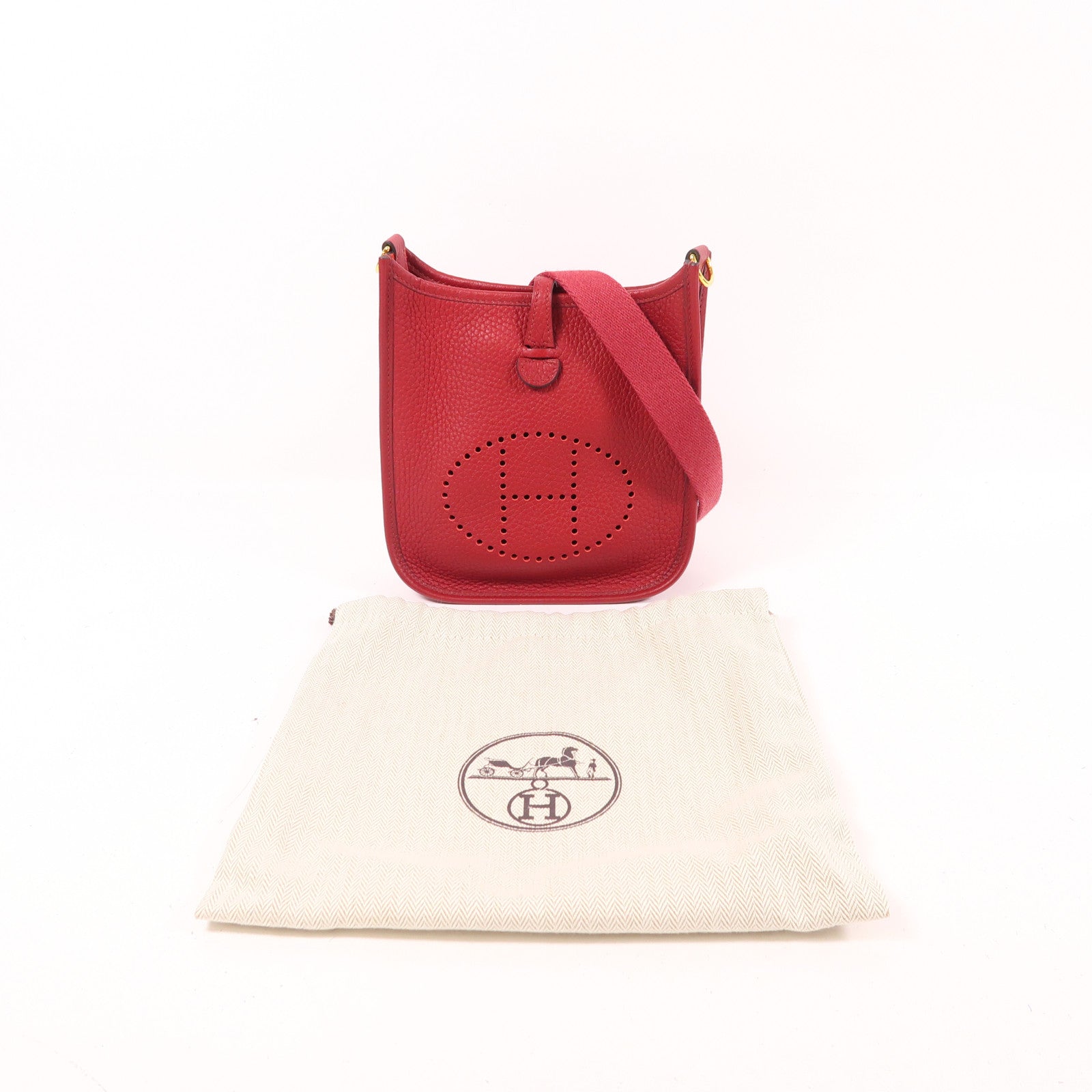 HERMES GHW Evelyne TPM Shoulder Bag Taurillon Clemence Leather Rouge H